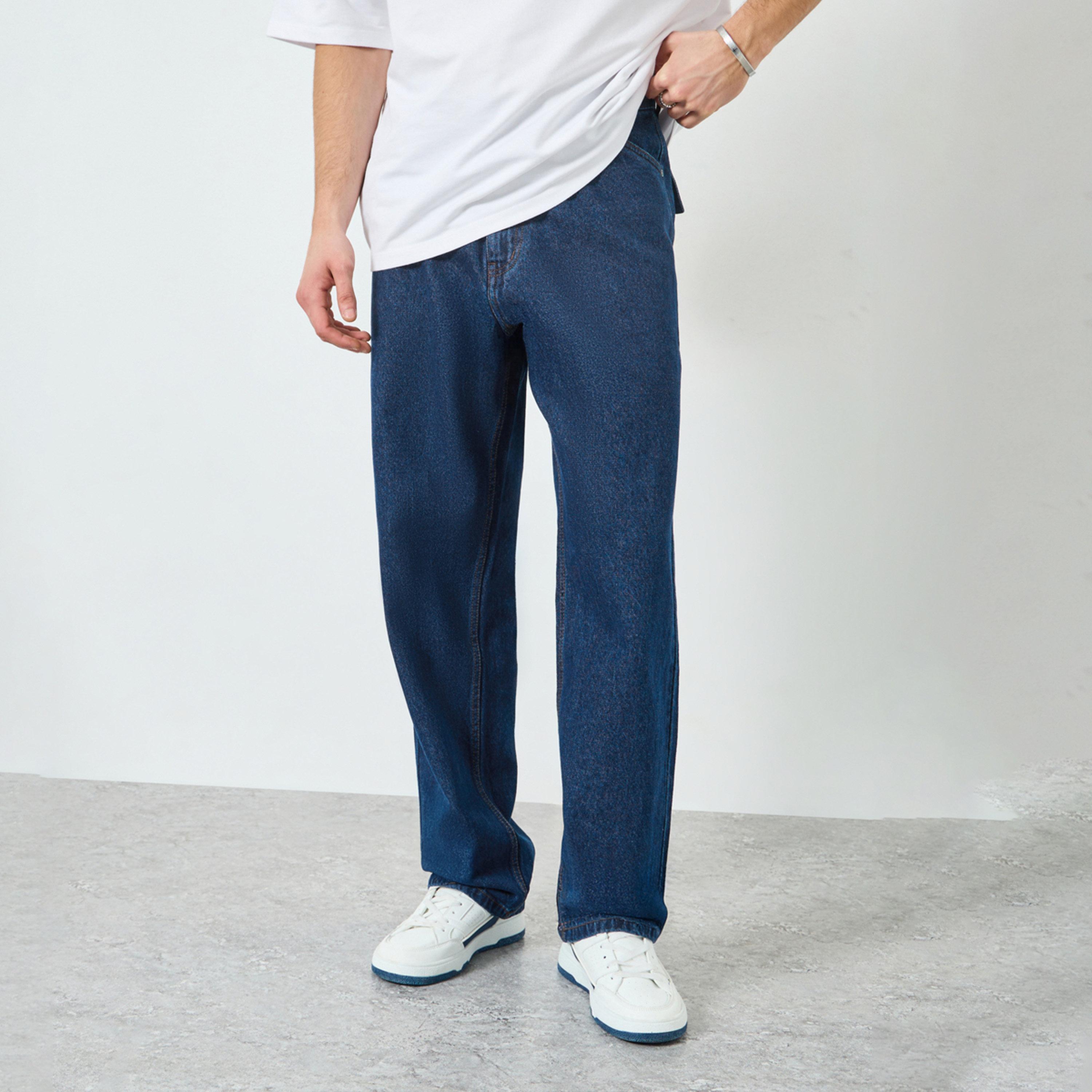 Styli Men Blue Clean Raw Loose Fit Jeans with Stitch Detail-men-clothing-bottoms-jeans-image-1
