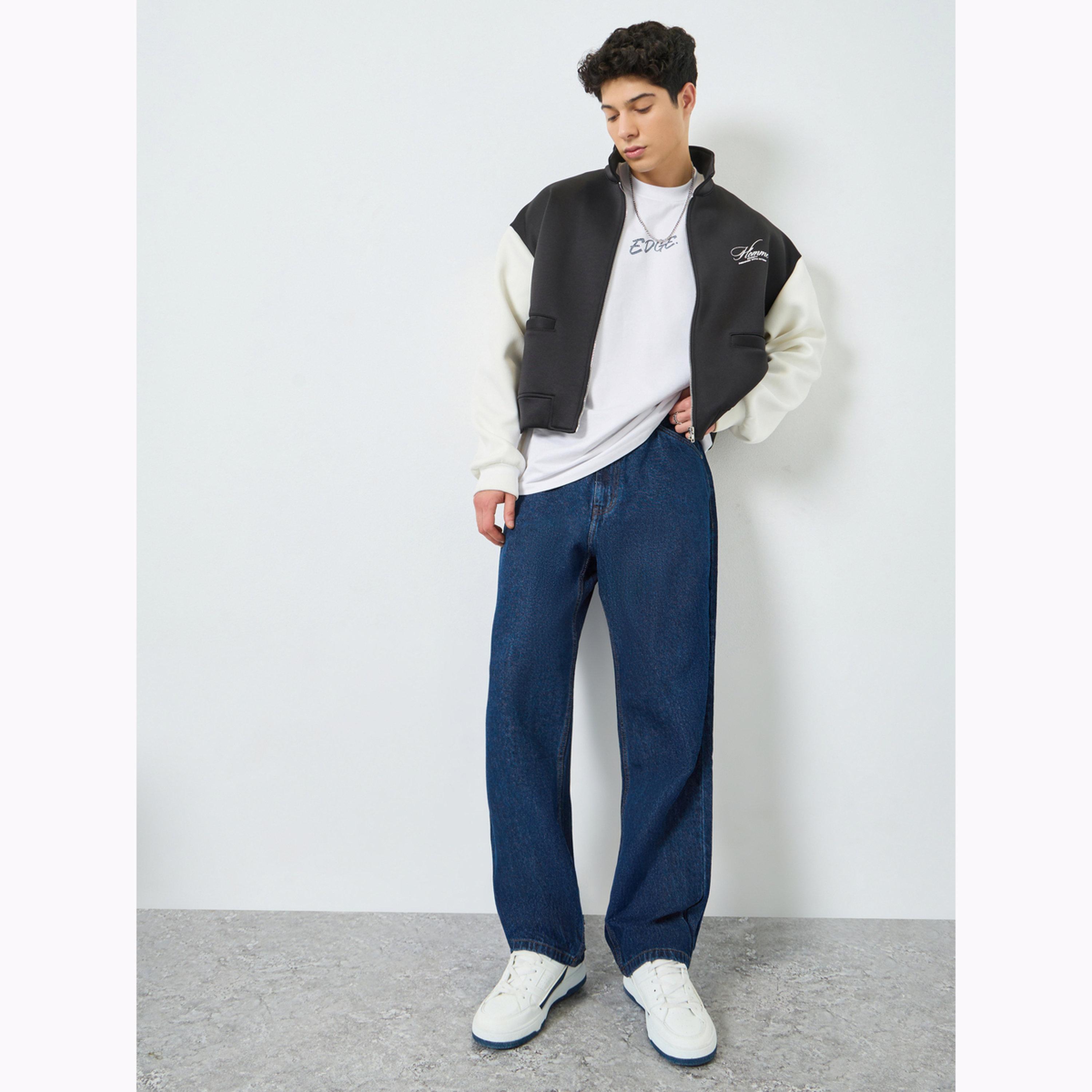 Styli Men Blue Clean Raw Loose Fit Jeans with Stitch Detail-men-clothing-bottoms-jeans-image-2