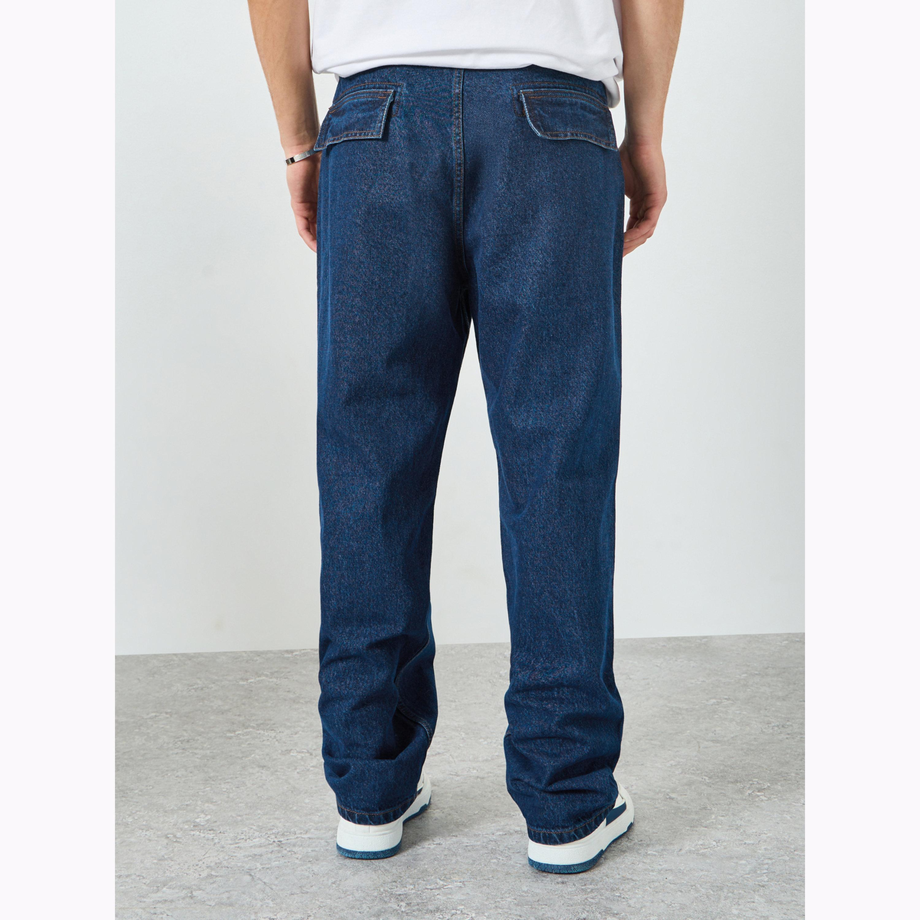 Styli Men Blue Clean Raw Loose Fit Jeans with Stitch Detail-men-clothing-bottoms-jeans-image-4