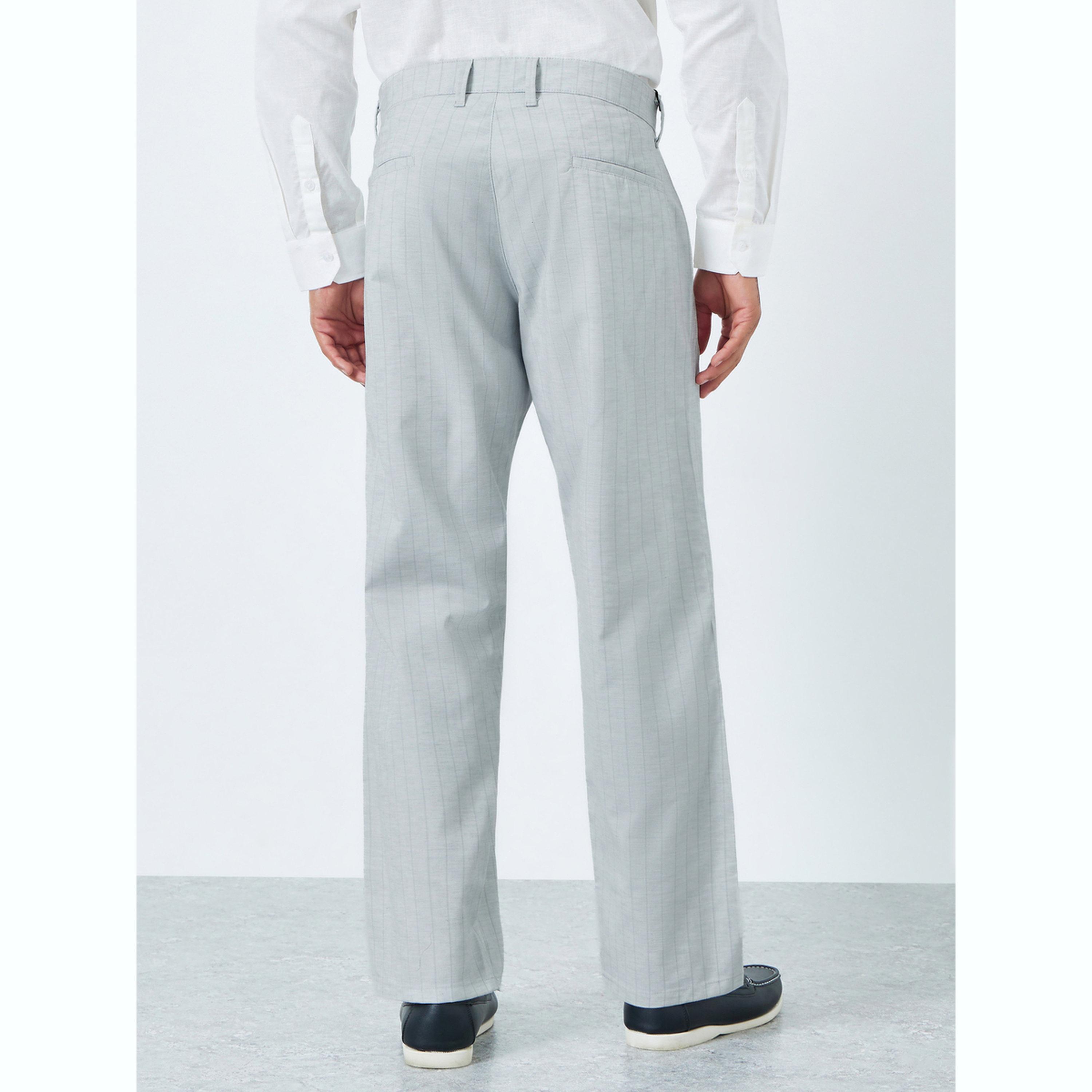 Styli Men Grey Pinstriped Straight Leg Trousers-men-clothing-bottoms-trousersandchinos-trousers-image-4