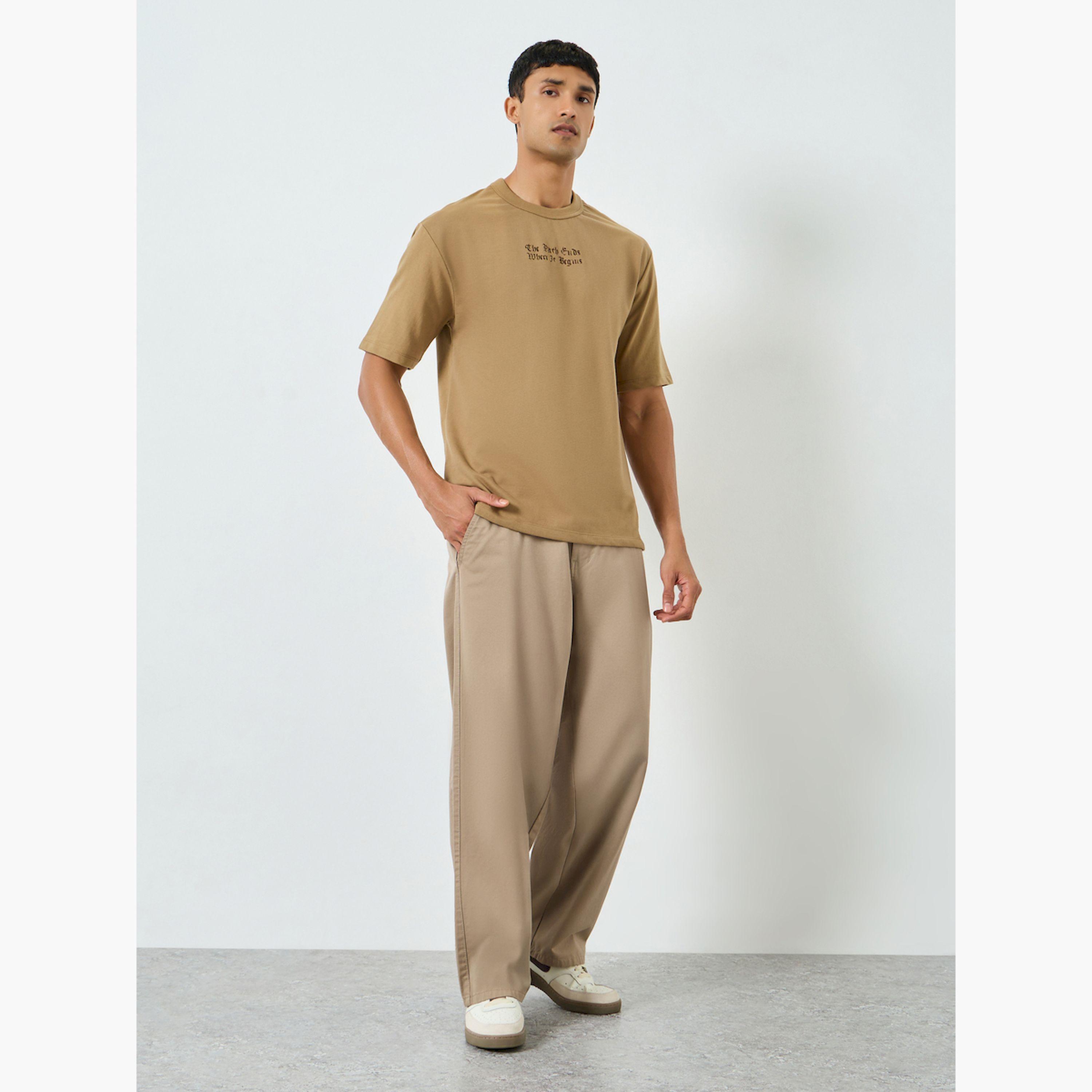 Styli Men Beige Baggy Fit Trousers-men-clothing-bottoms-trousersandchinos-trousers-image-2