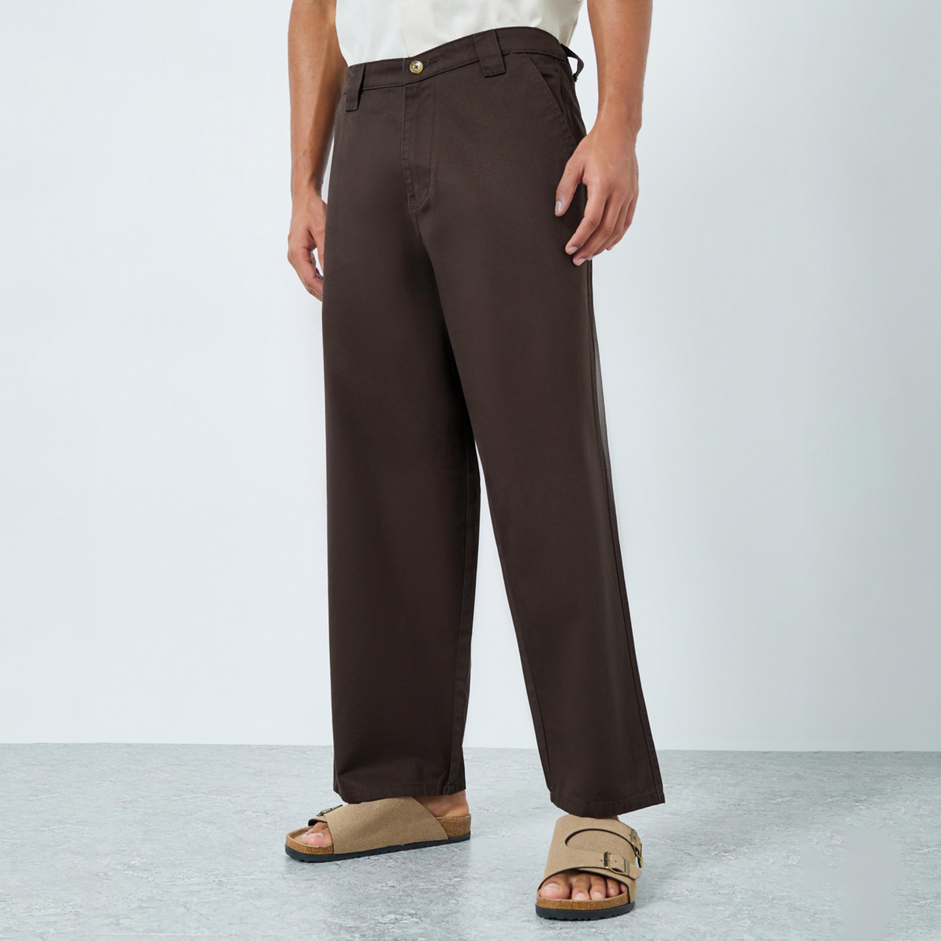 Styli Men Brown Solid Baggy Pants with Key Loop-men-clothing-bottoms-trousersandchinos-trousers-image-1