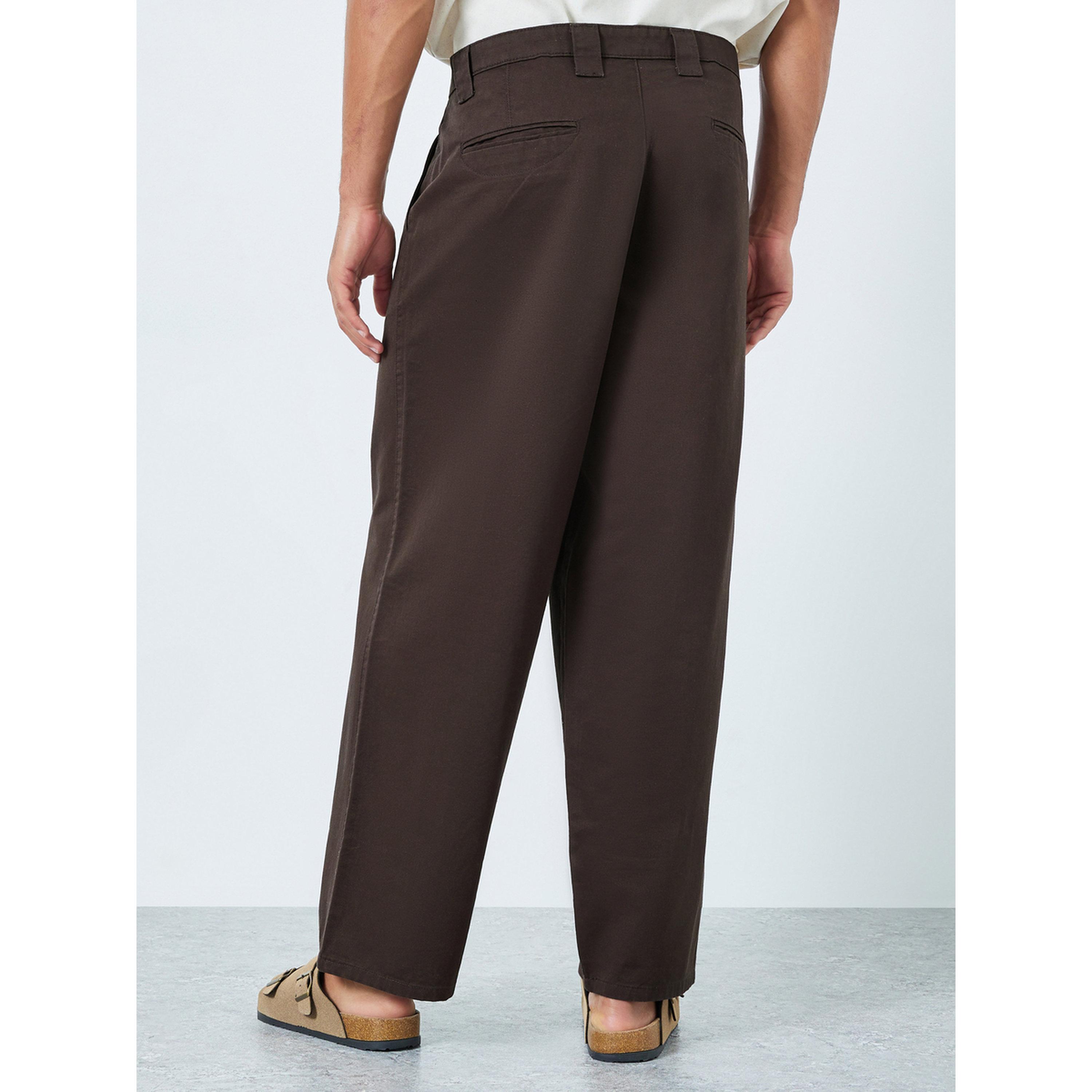 Styli Men Brown Solid Baggy Pants with Key Loop-men-clothing-bottoms-trousersandchinos-trousers-image-3
