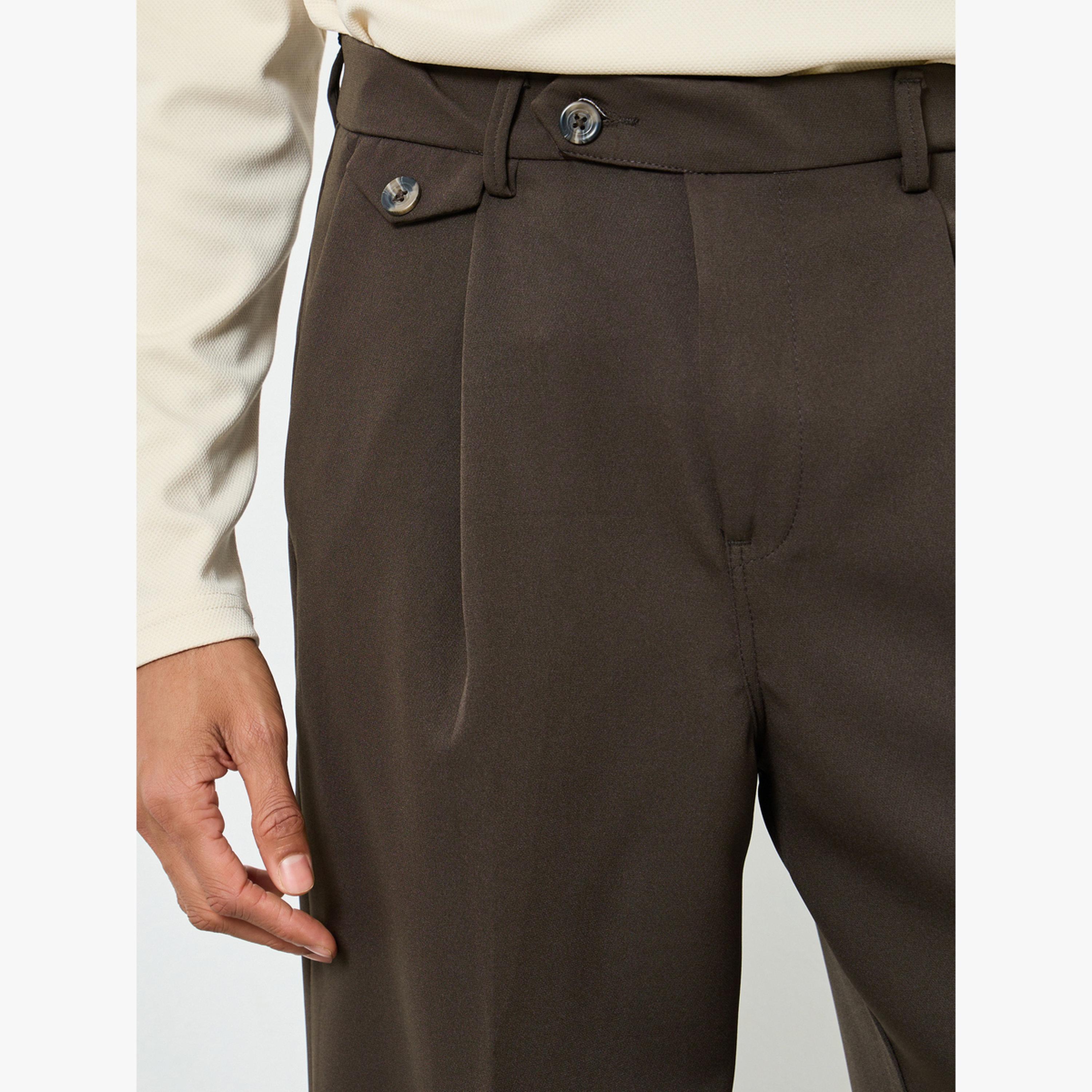 Styli Men Brown Wide Leg Pleated Trousers-men-clothing-bottoms-trousersandchinos-trousers-image-4