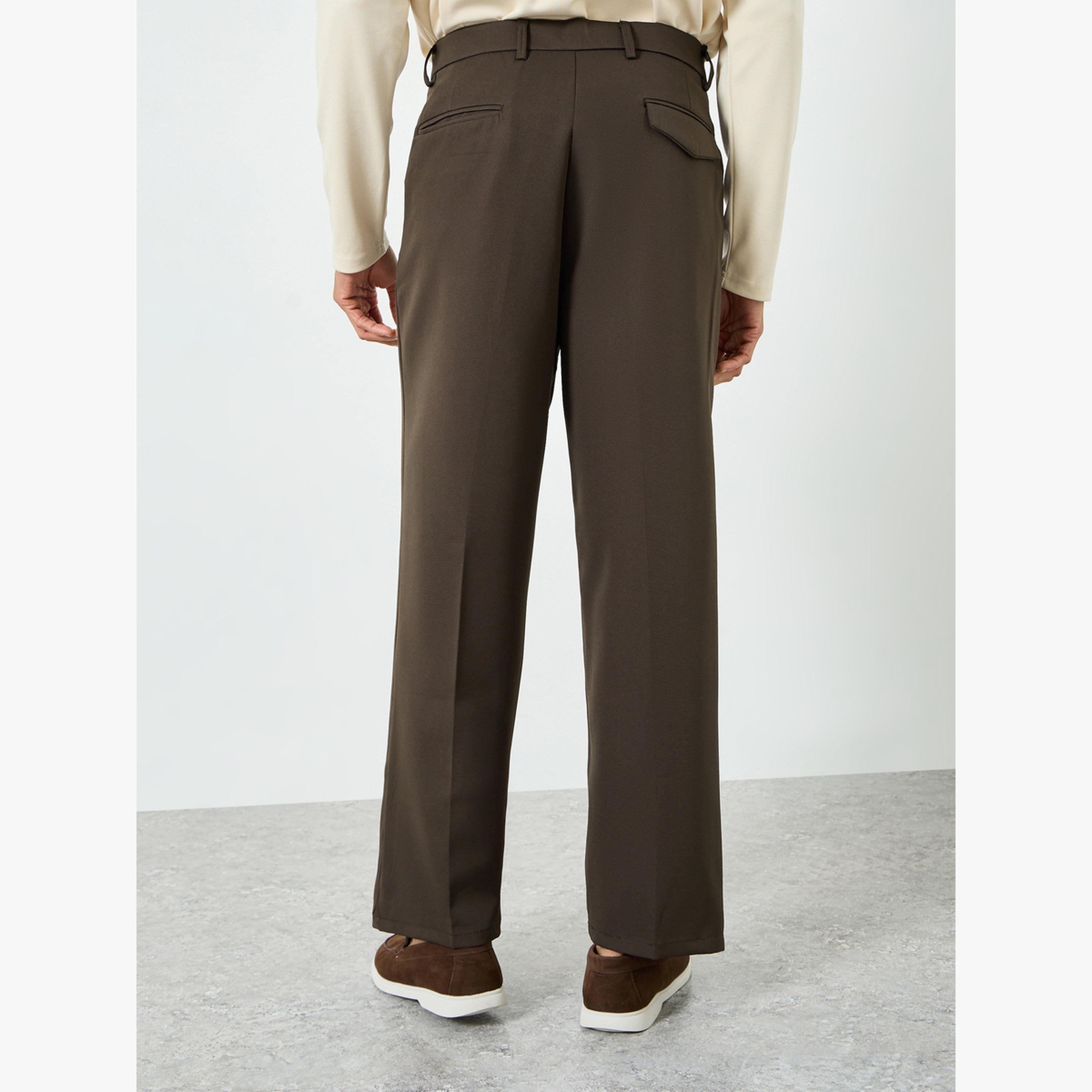 Styli Men Brown Wide Leg Pleated Trousers-men-clothing-bottoms-trousersandchinos-trousers-image-5