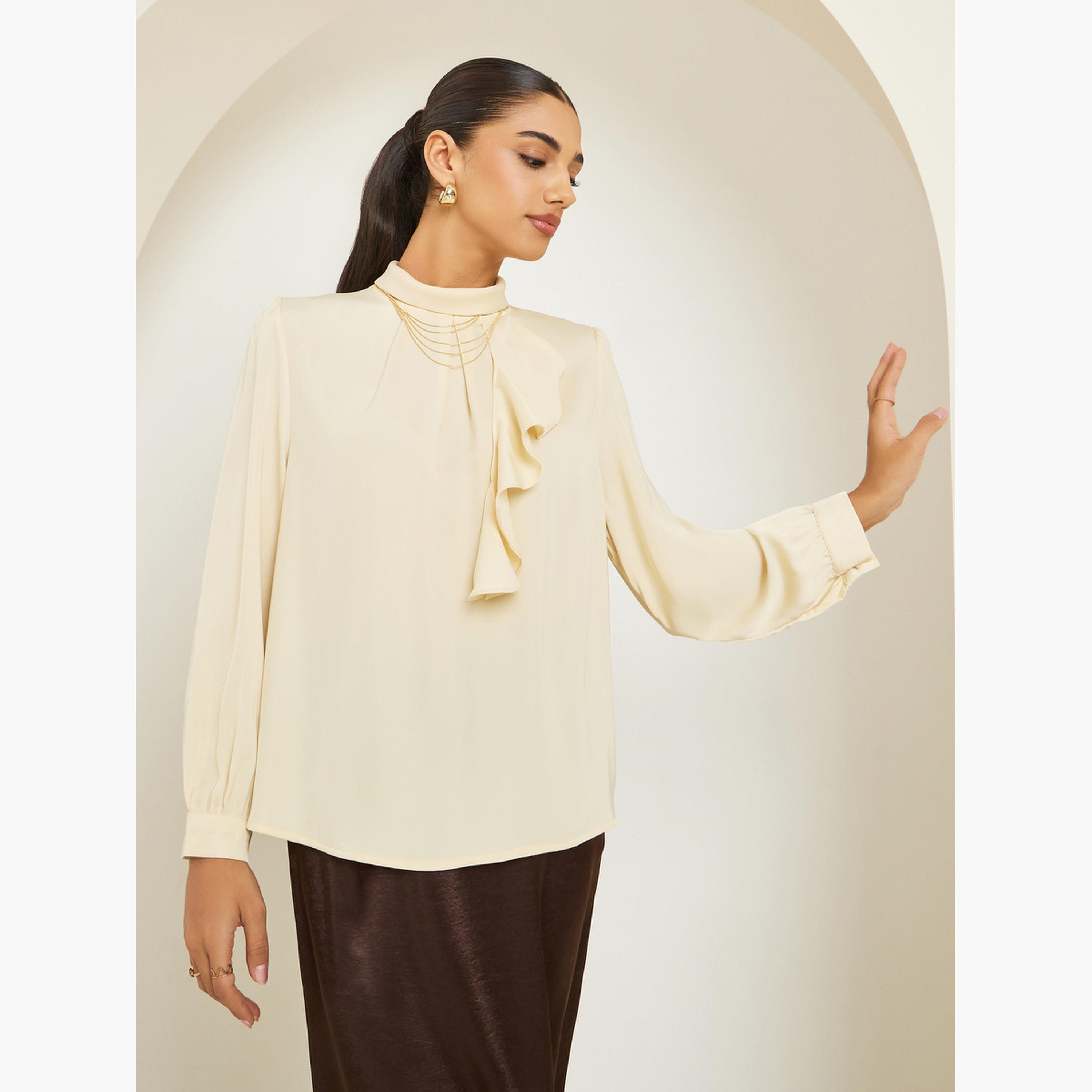 بلوزة ساتان مزينة-women-clothing-shirtsandblouses-blouses-image-1