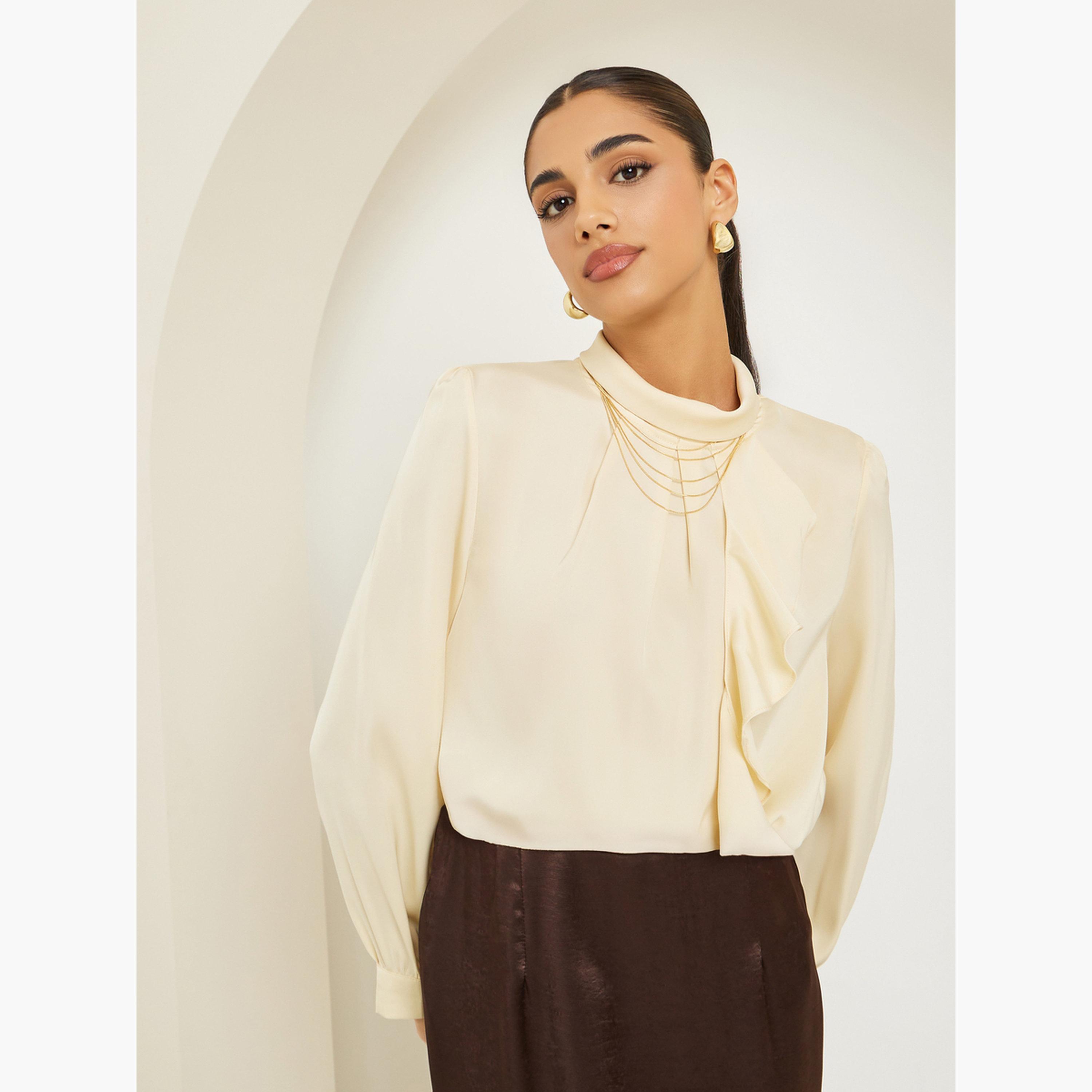 Styli Women Yellow Satin Embellished Blouse-women-clothing-shirtsandblouses-blouses-image-3