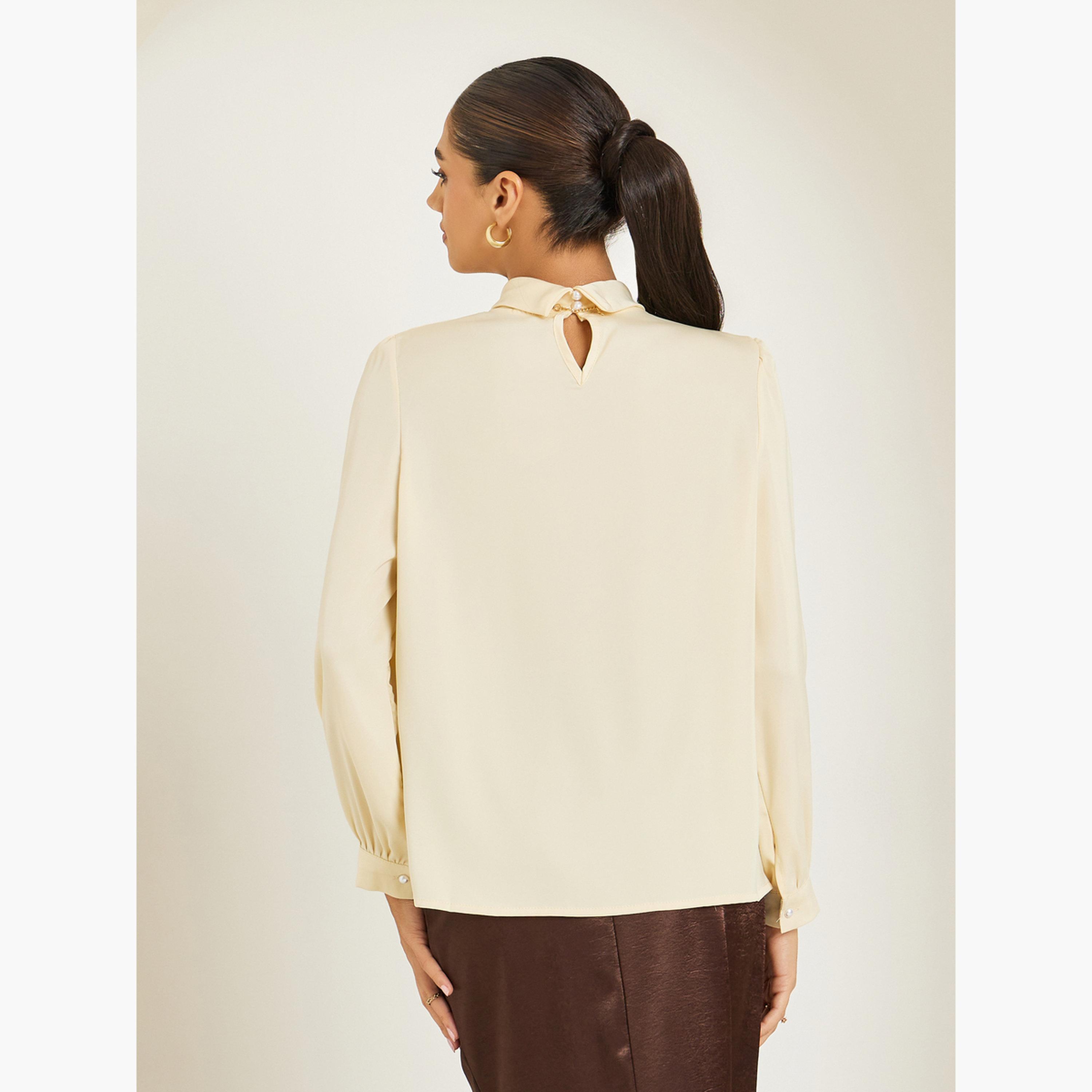 Styli Women Yellow Satin Embellished Blouse-women-clothing-shirtsandblouses-blouses-image-5