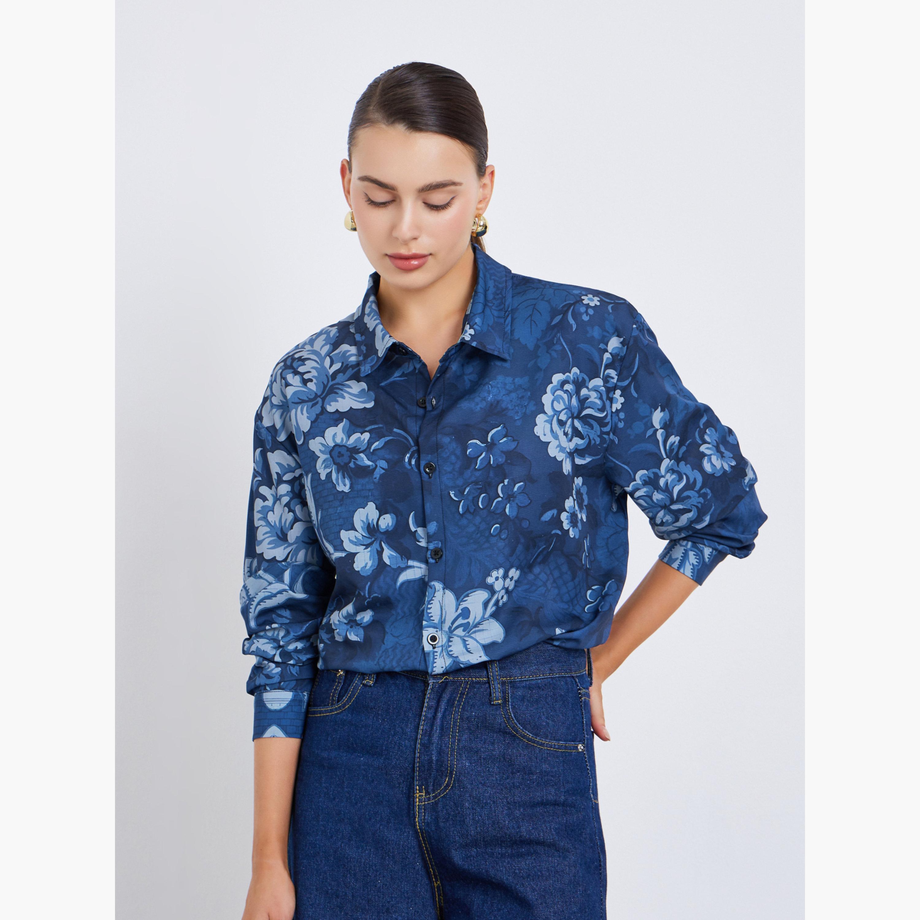قميص بأكمام طويلة ونقشة زهور-women-clothing-shirtsandblouses-shirts-image-3