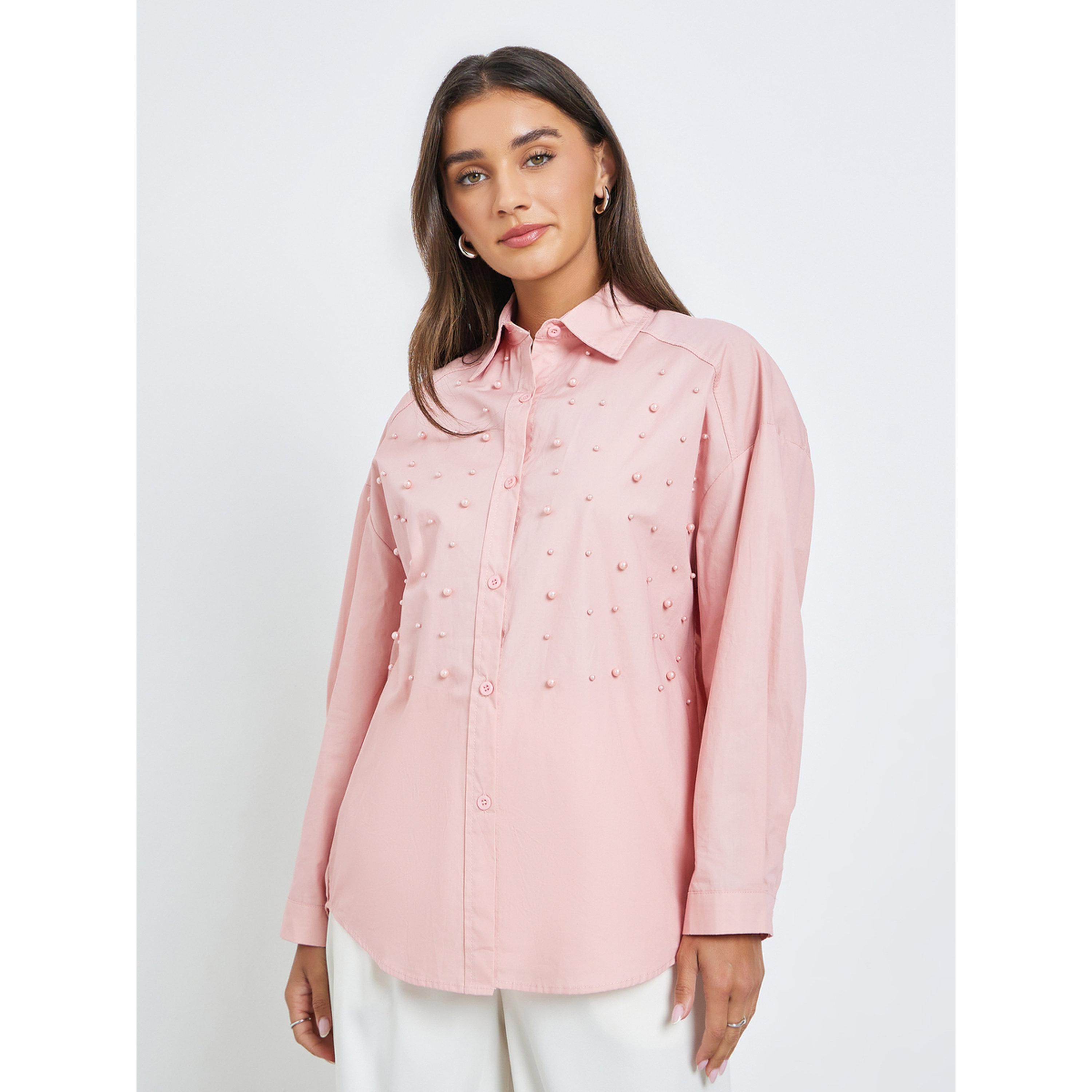 قميص بقصة مريحة مزينة باللؤلؤ-women-clothing-shirtsandblouses-shirts-image-1
