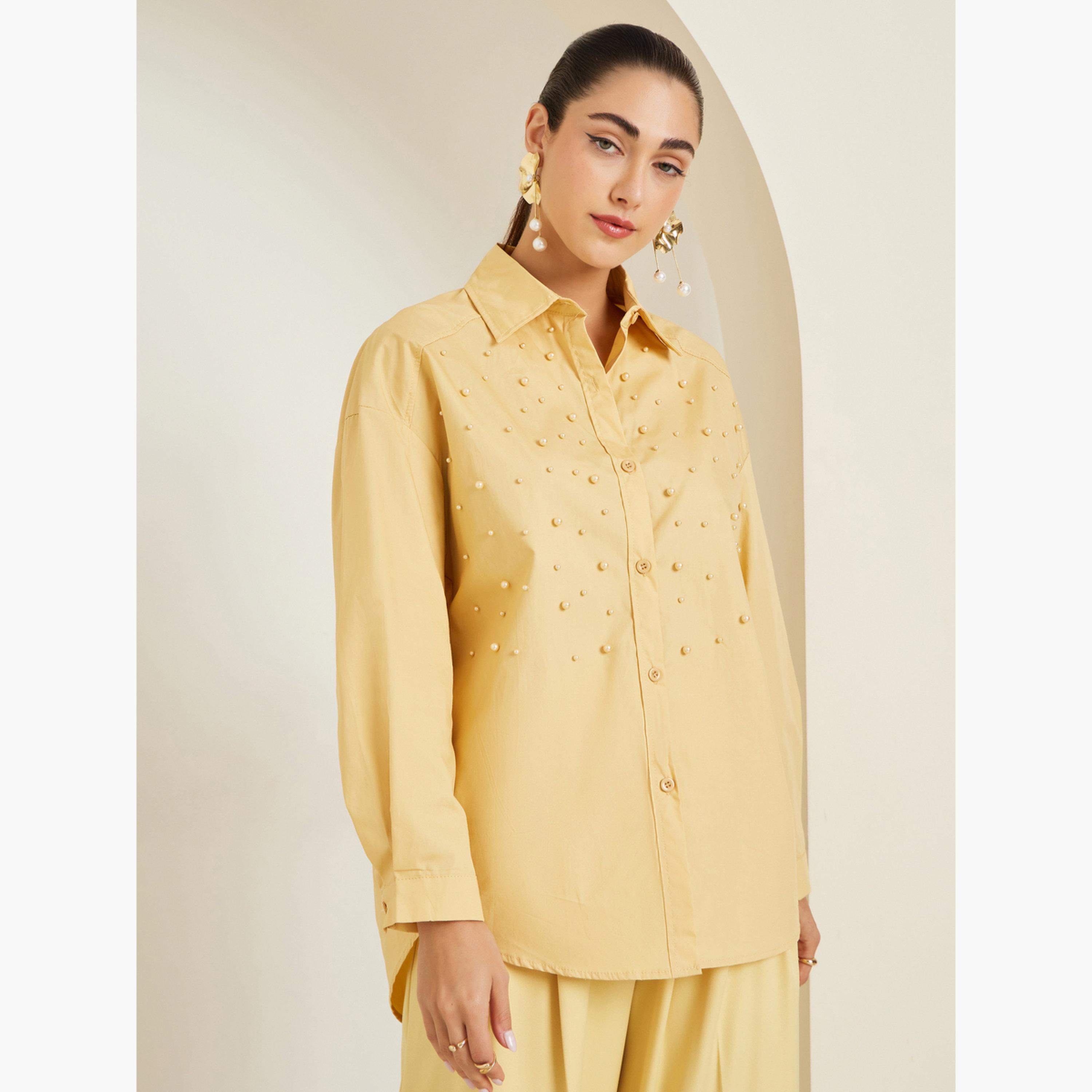 قميص أصفر مزين باللؤلؤ-women-clothing-shirtsandblouses-shirts-image-1