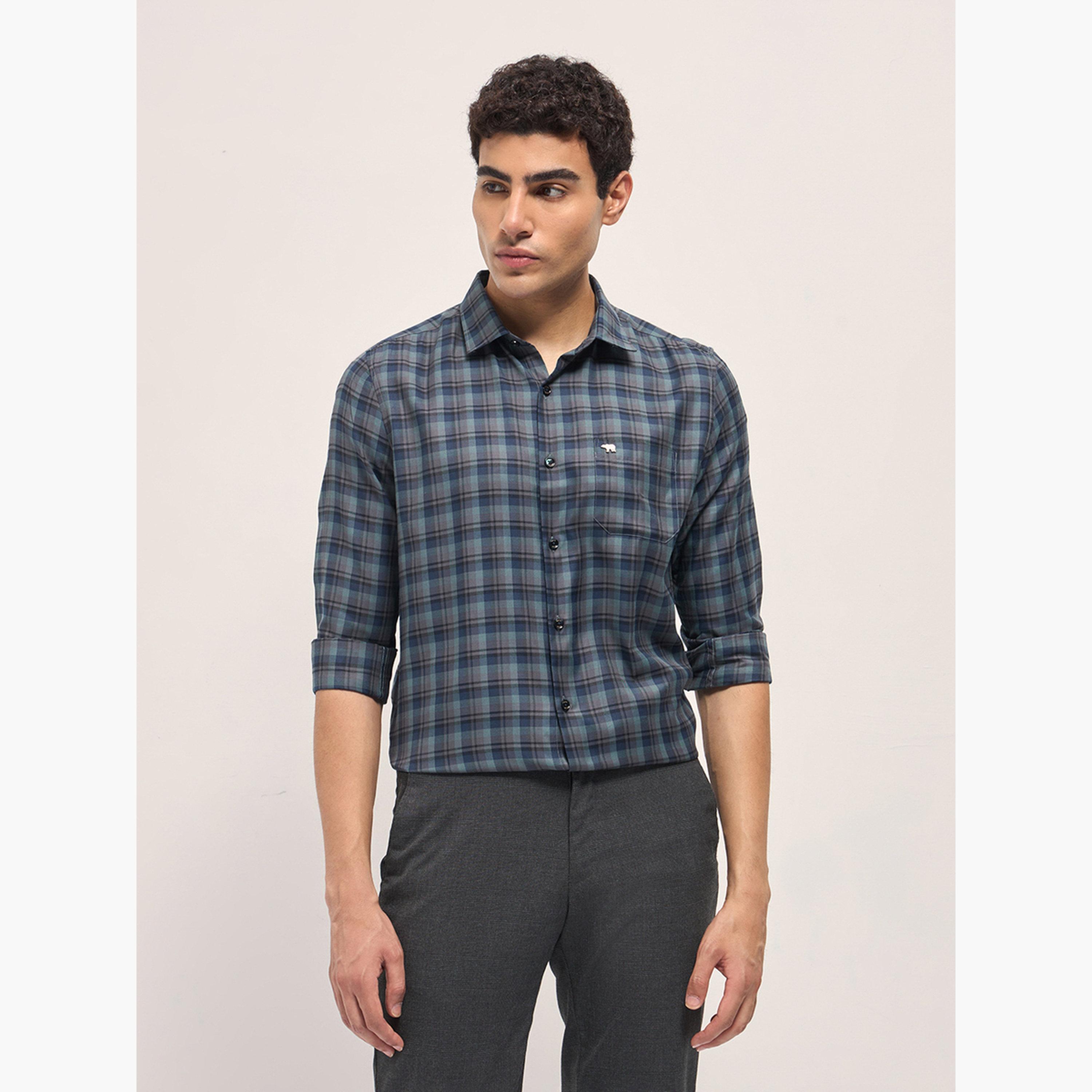 The Bear House X Styli Men's Cotton Checked Tailored Fit Formal Shirt-men-clothing-shirts-image-1