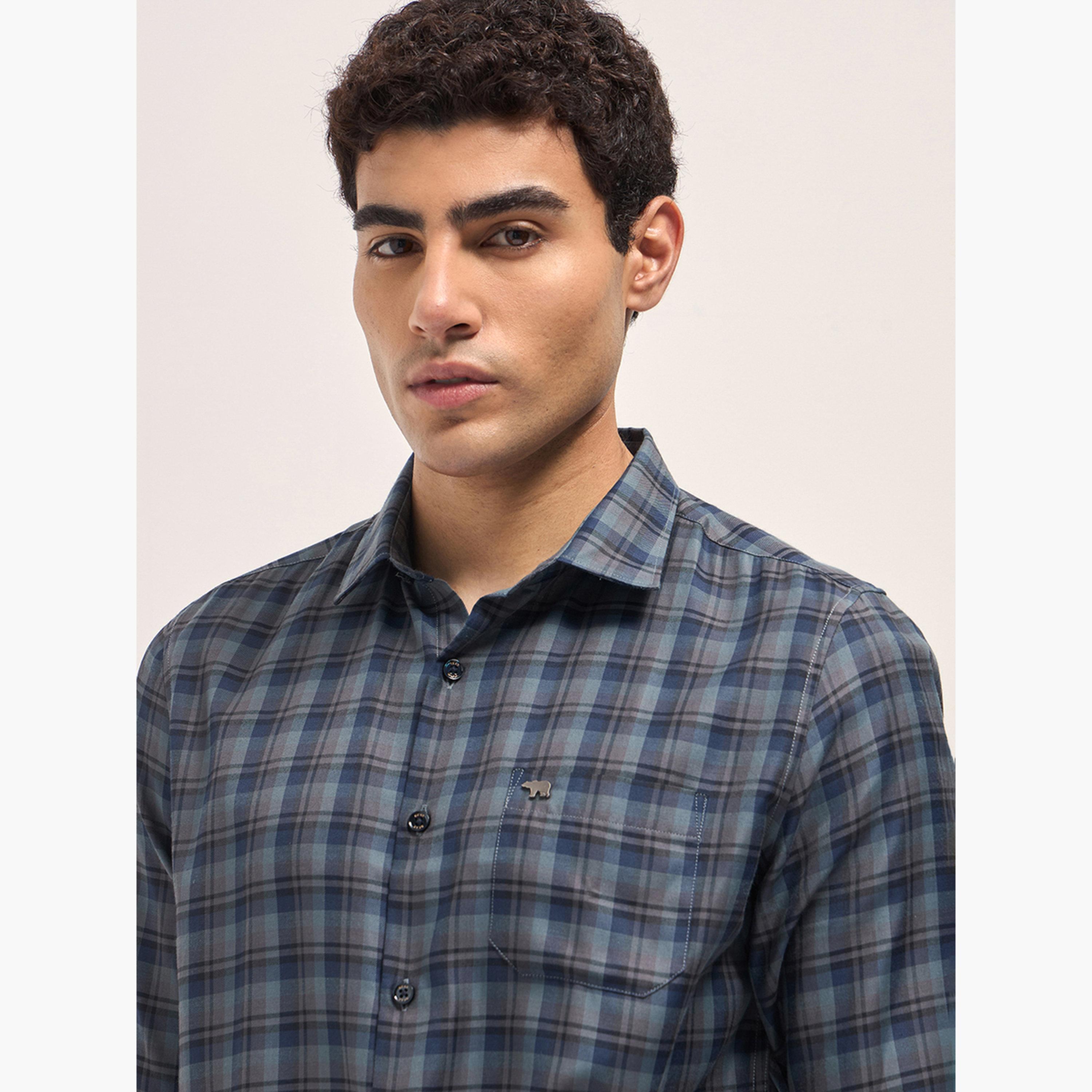 The Bear House X Styli Men's Cotton Checked Tailored Fit Formal Shirt-men-clothing-shirts-image-2