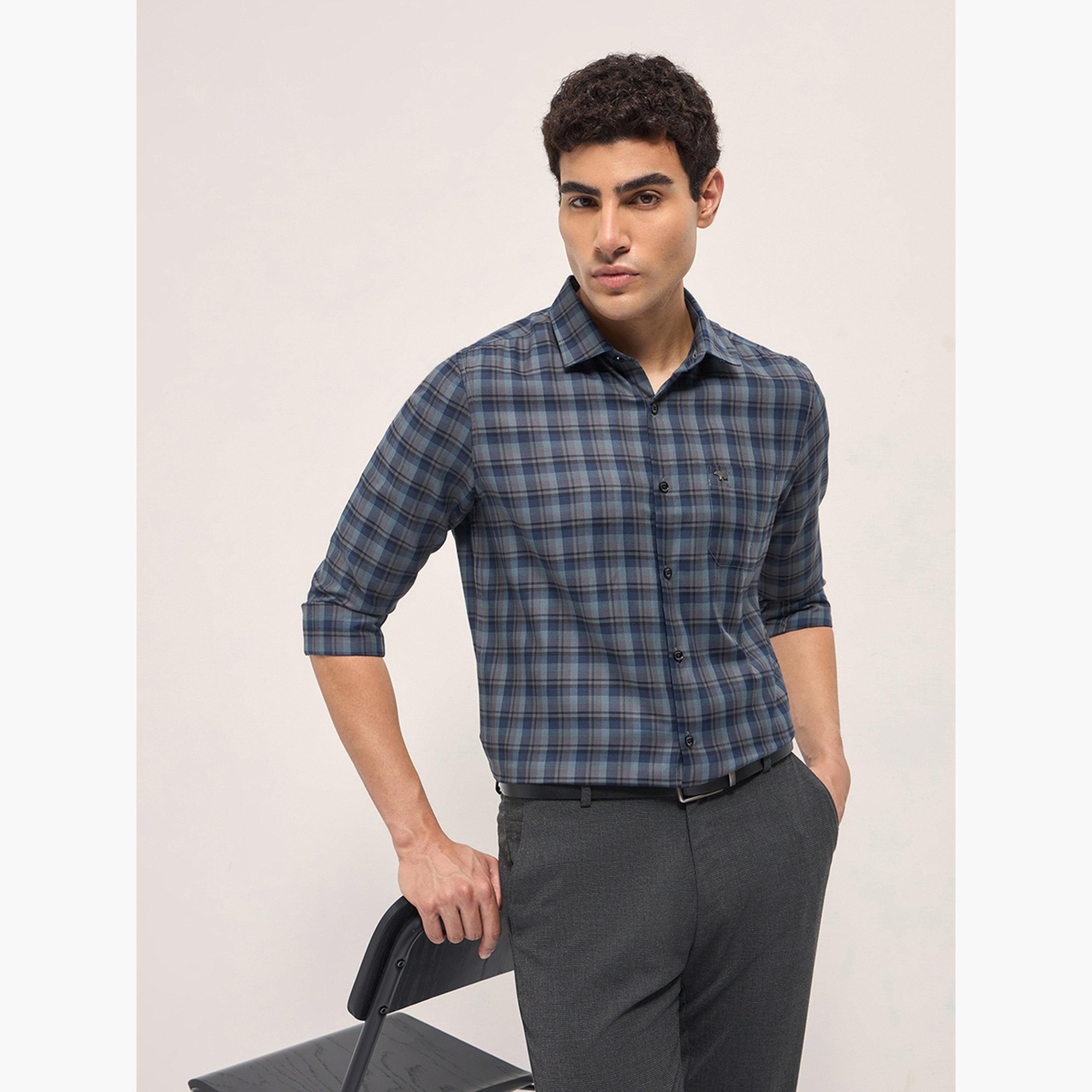 The Bear House X Styli Men's Cotton Checked Tailored Fit Formal Shirt-men-clothing-shirts-image-5