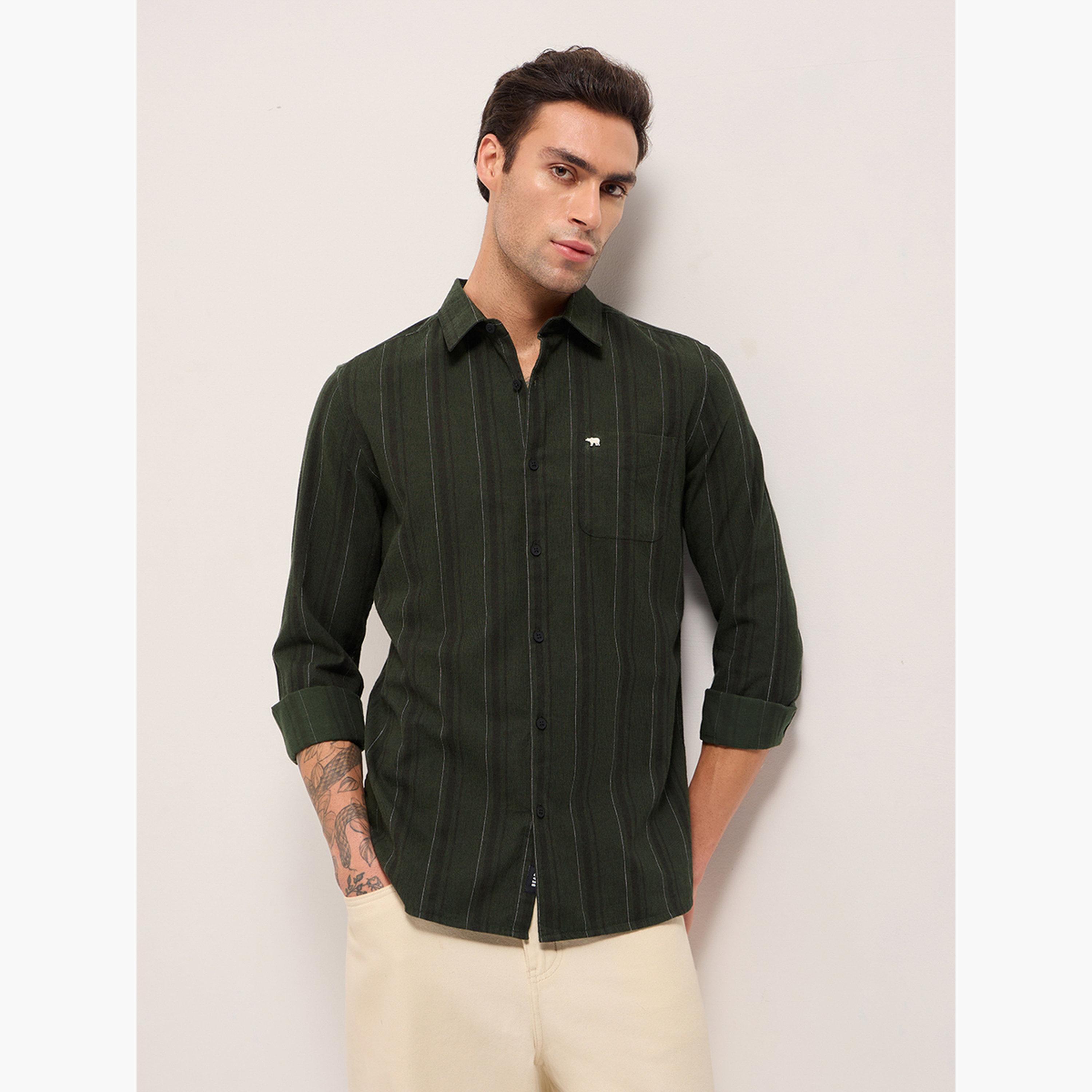 ذا بير هاوس × ستايلي - قميص رجالي كاجوال بقصة ضيقة من القطن الخالص-men-clothing-shirts-image-1