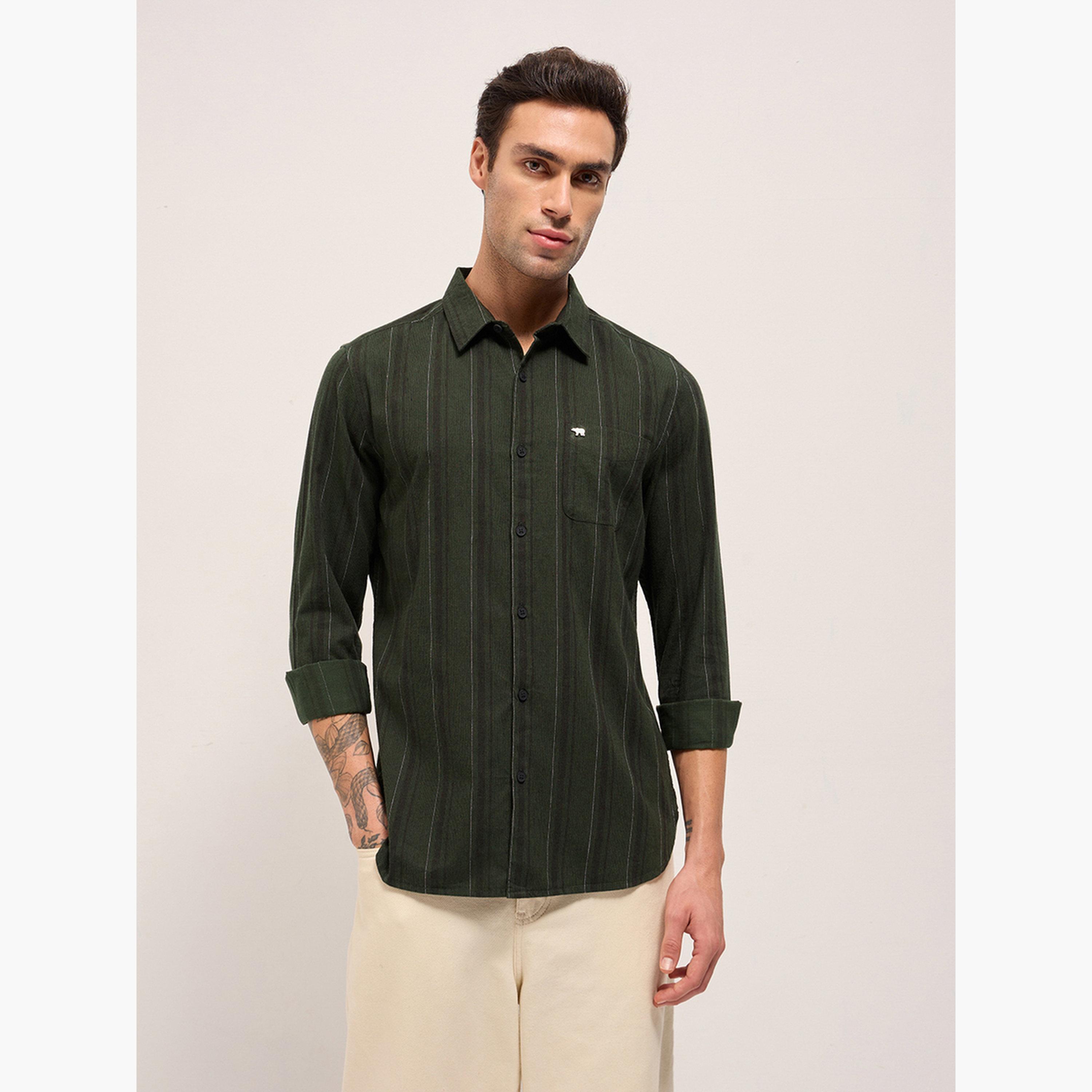 ذا بير هاوس × ستايلي - قميص رجالي كاجوال بقصة ضيقة من القطن الخالص-men-clothing-shirts-image-4