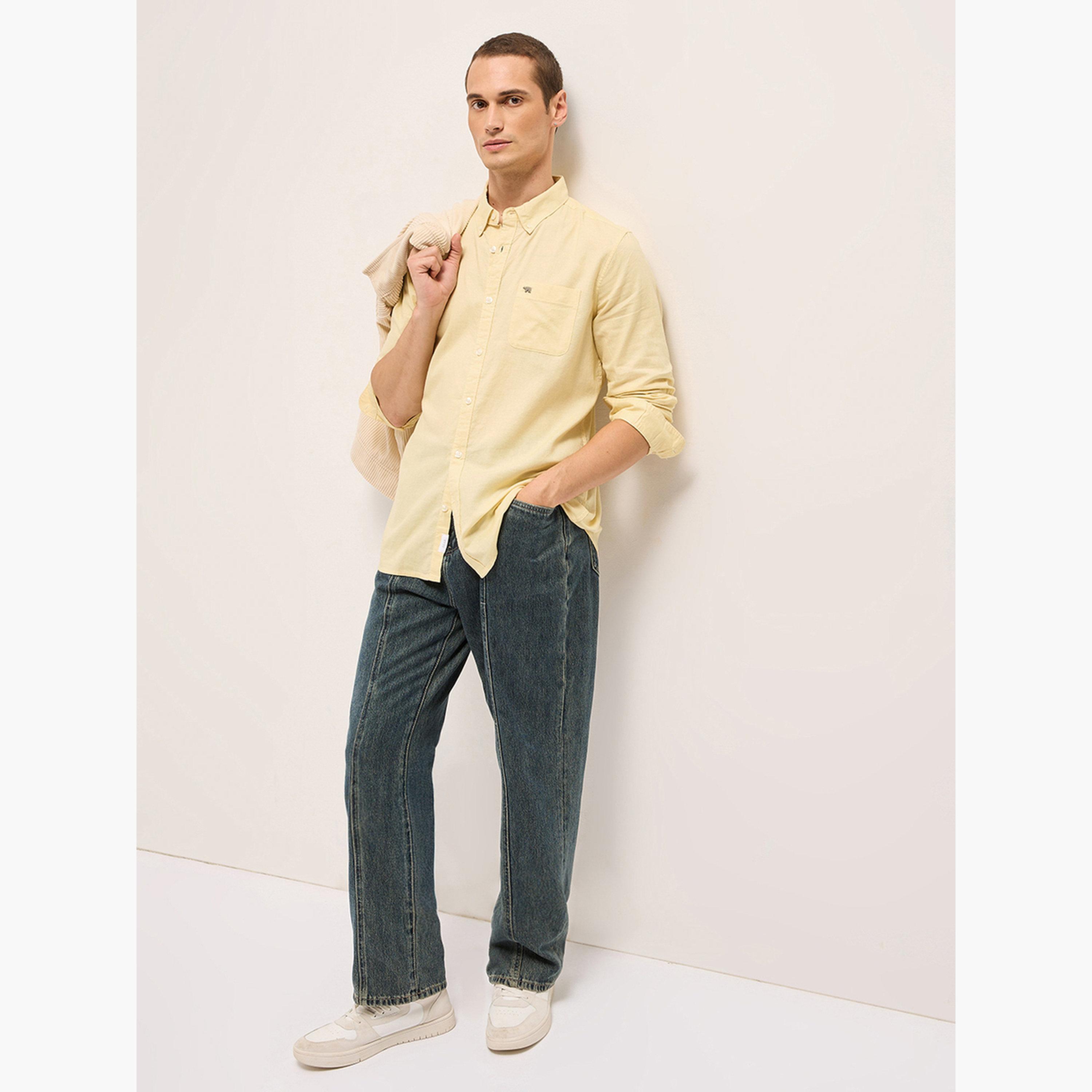 ذا بير هاوس × ستايلي - قميص رجالي كاجوال بقصة ضيقة من القطن والكتان السادة-men-clothing-shirts-image-2