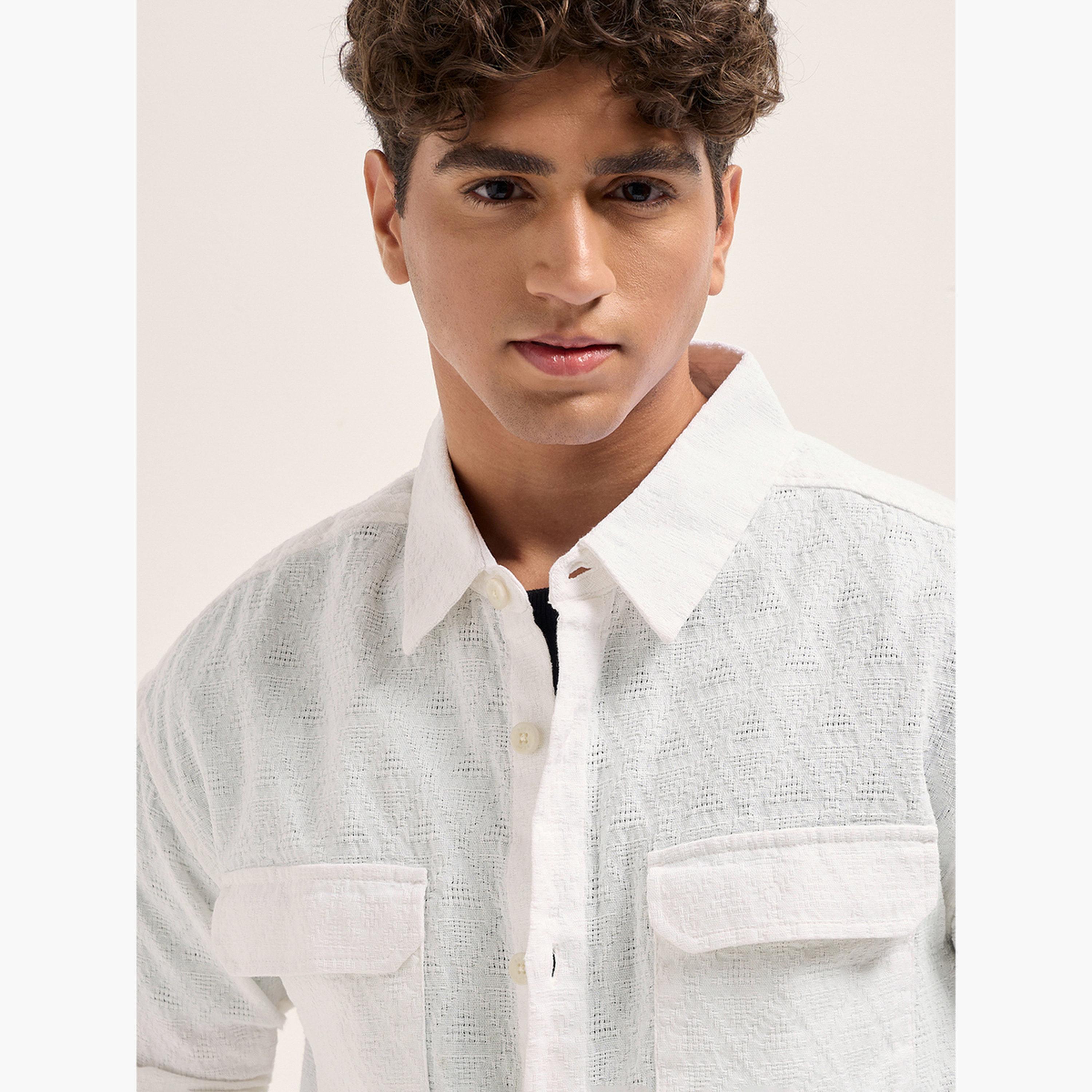 ذا بير هاوس × ستايلي - قميص رجالي فضفاض من القطن المنسوج ذاتيًا-men-clothing-shirts-image-2