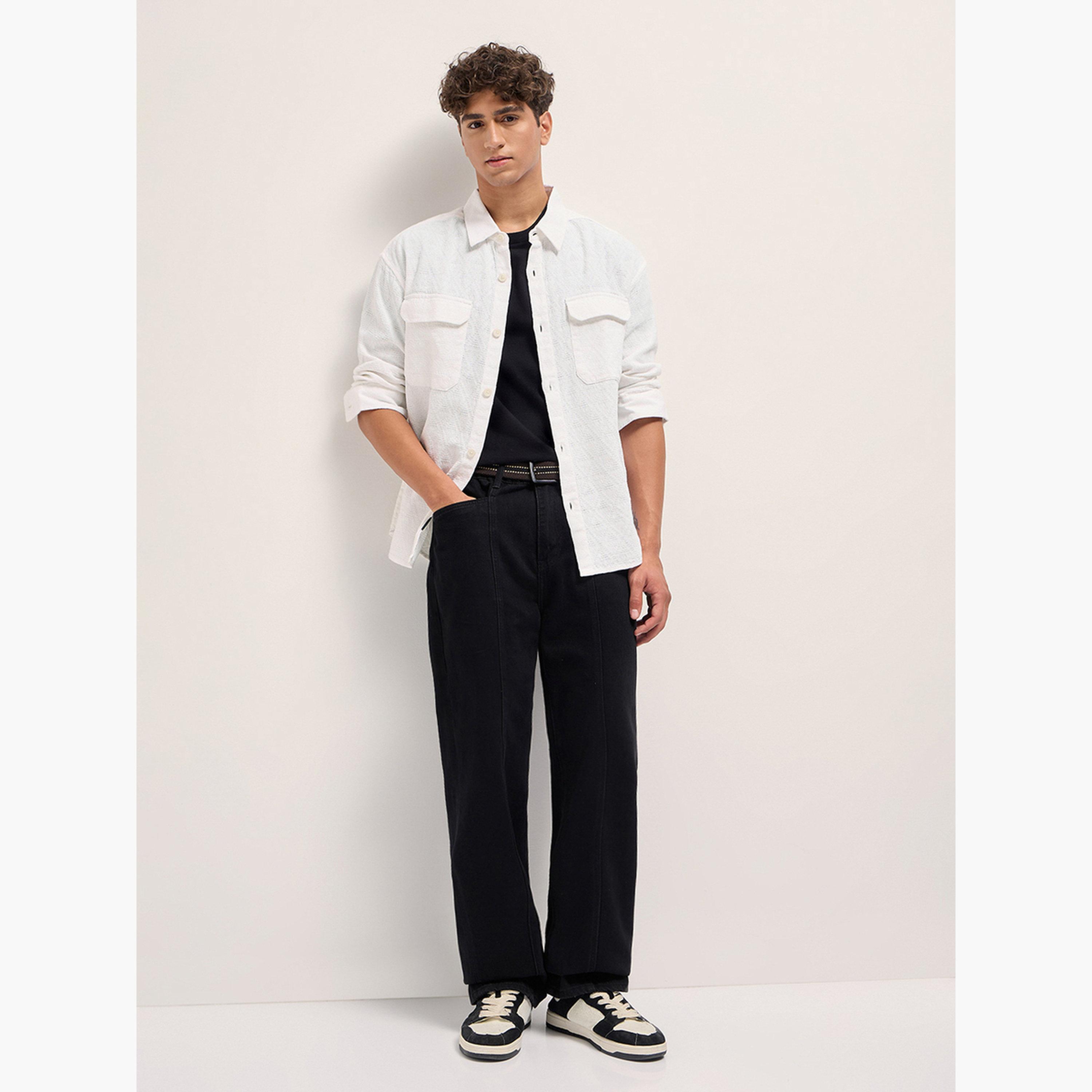 ذا بير هاوس × ستايلي - قميص رجالي فضفاض من القطن المنسوج ذاتيًا-men-clothing-shirts-image-3