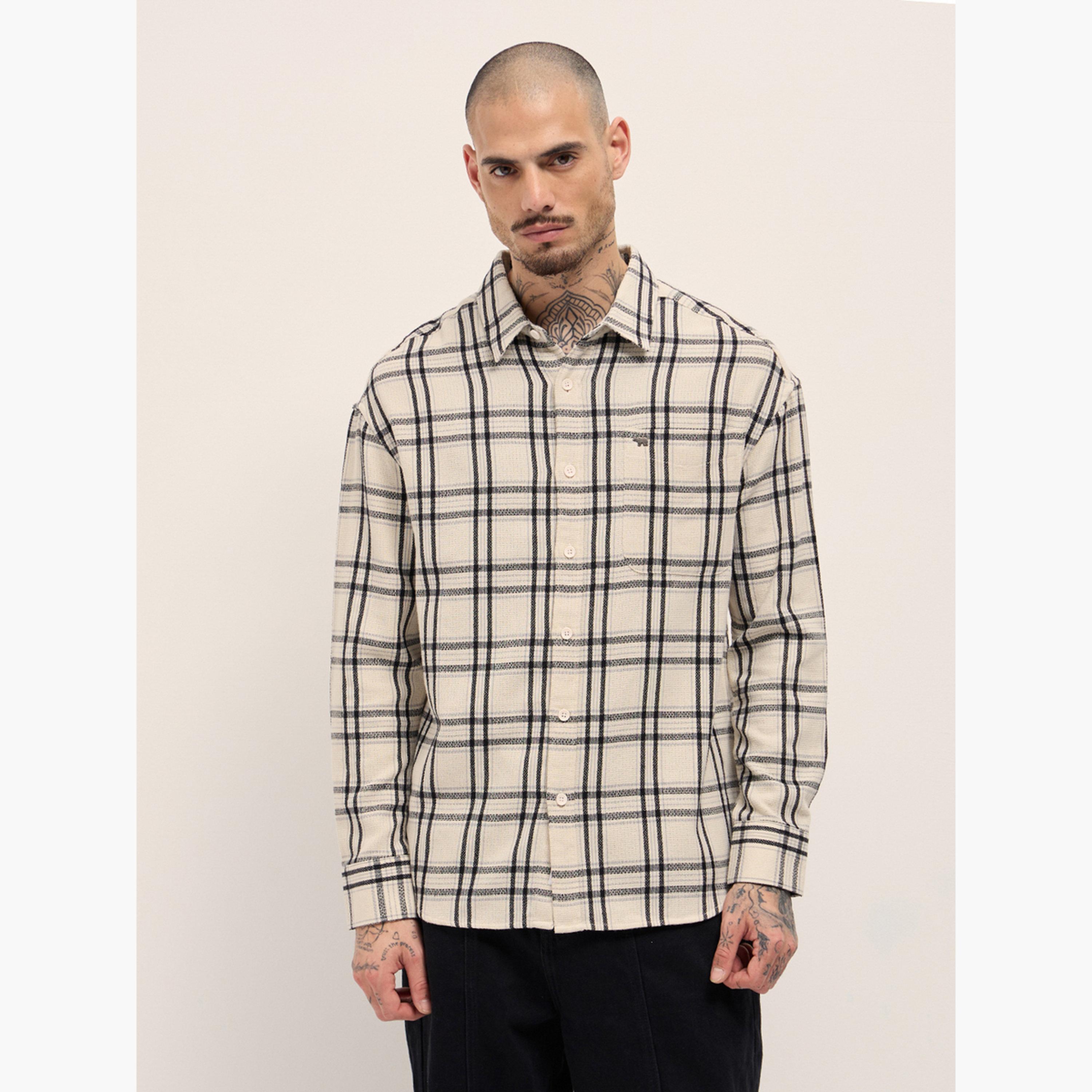 ذا بير هاوس × ستايلي - قميص رجالي كاجوال من القطن الخالص بنقشة مربعات-men-clothing-shirts-image-1