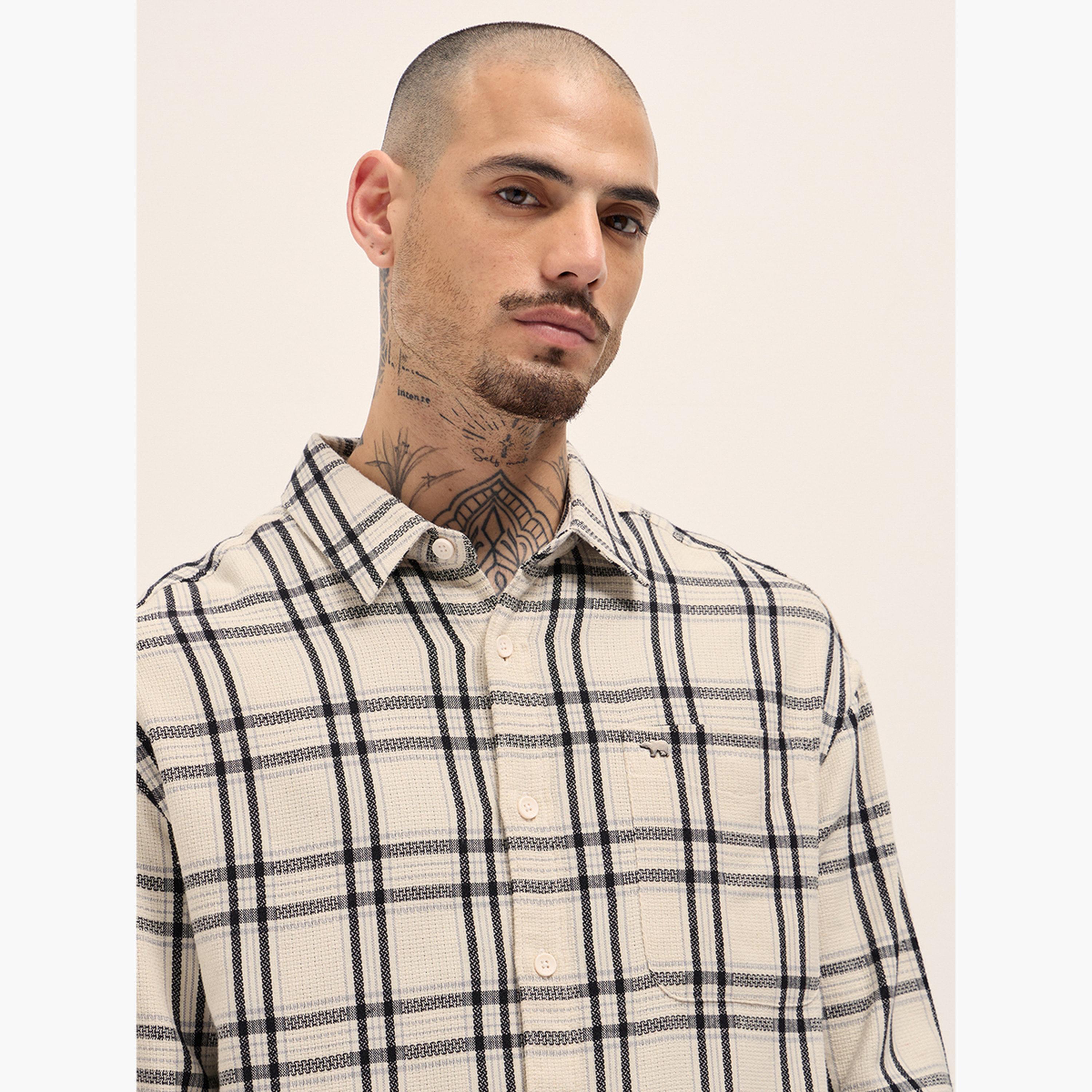 ذا بير هاوس × ستايلي - قميص رجالي كاجوال من القطن الخالص بنقشة مربعات-men-clothing-shirts-image-2