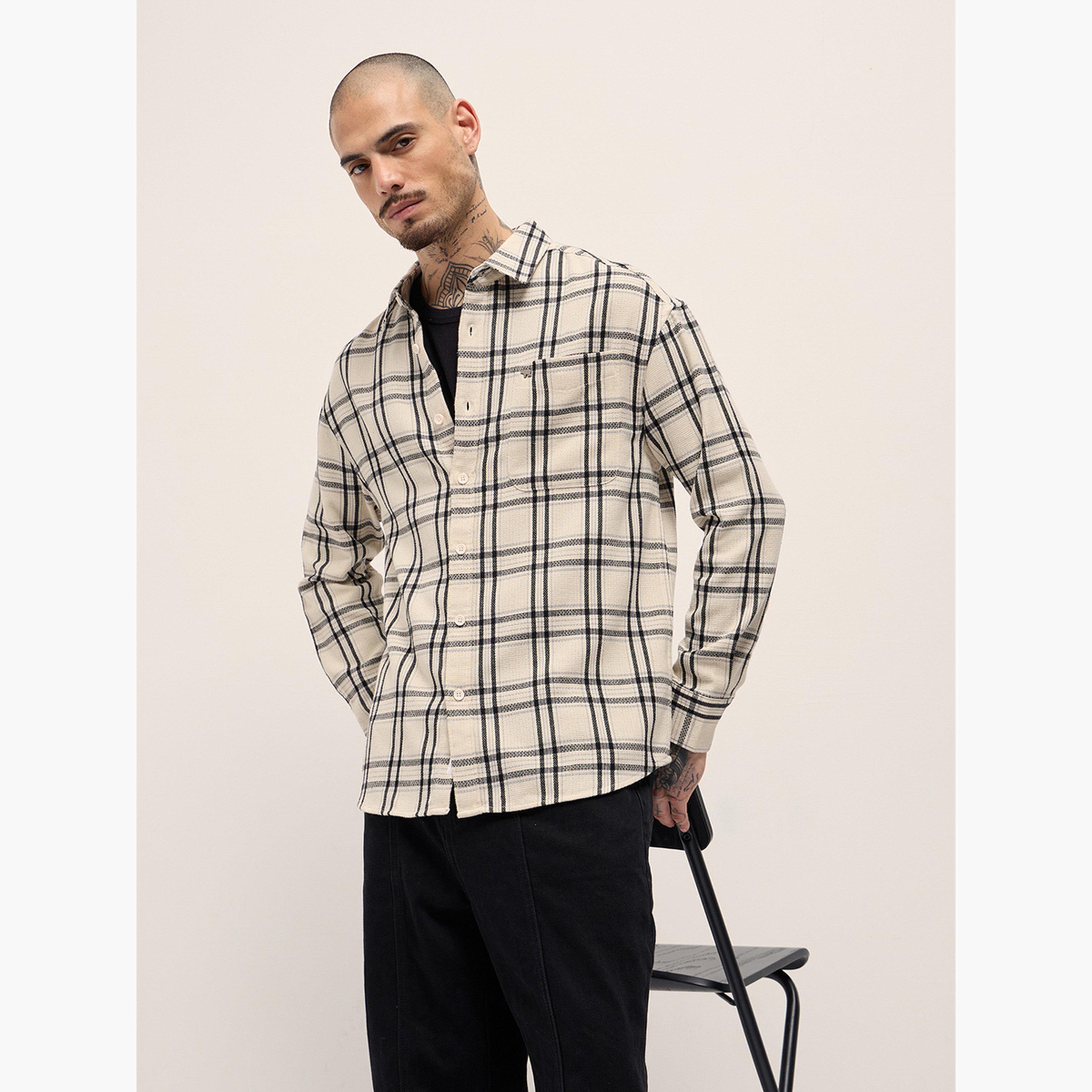 ذا بير هاوس × ستايلي - قميص رجالي كاجوال من القطن الخالص بنقشة مربعات-men-clothing-shirts-image-5