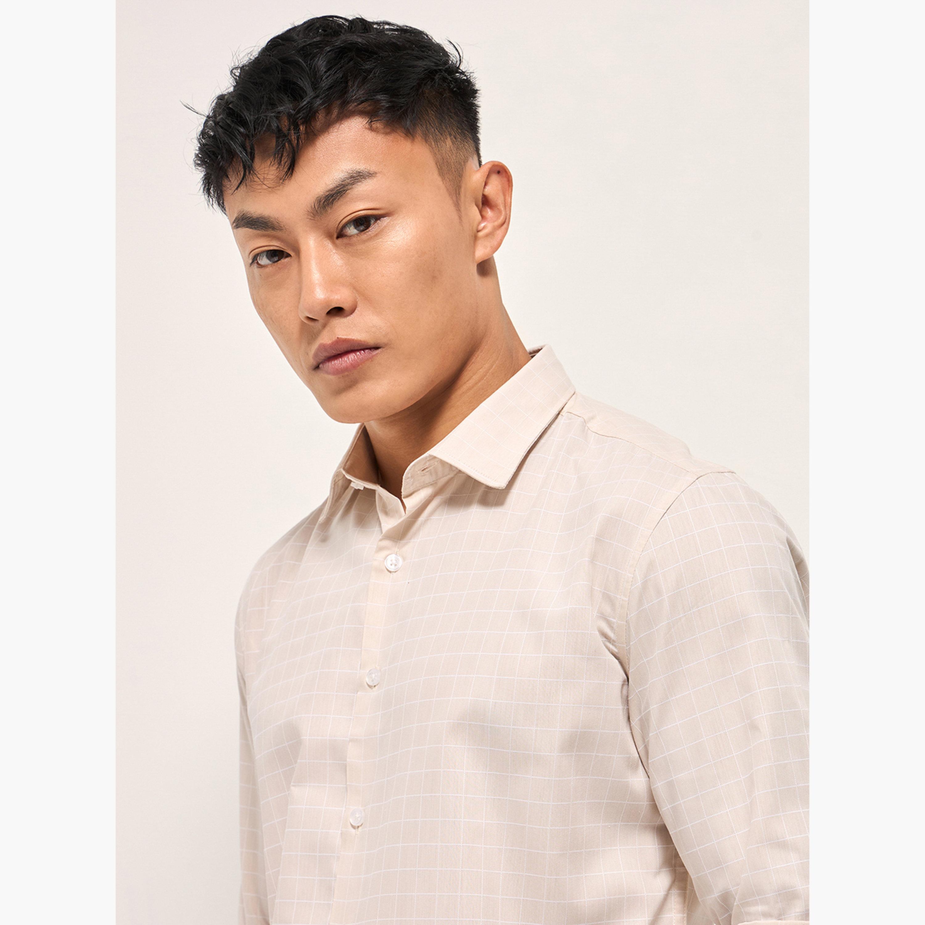 ذا بير هاوس × ستايلي - قميص رجالي رسمي بنقشة مربعات قصة محددة-men-clothing-shirts-image-2