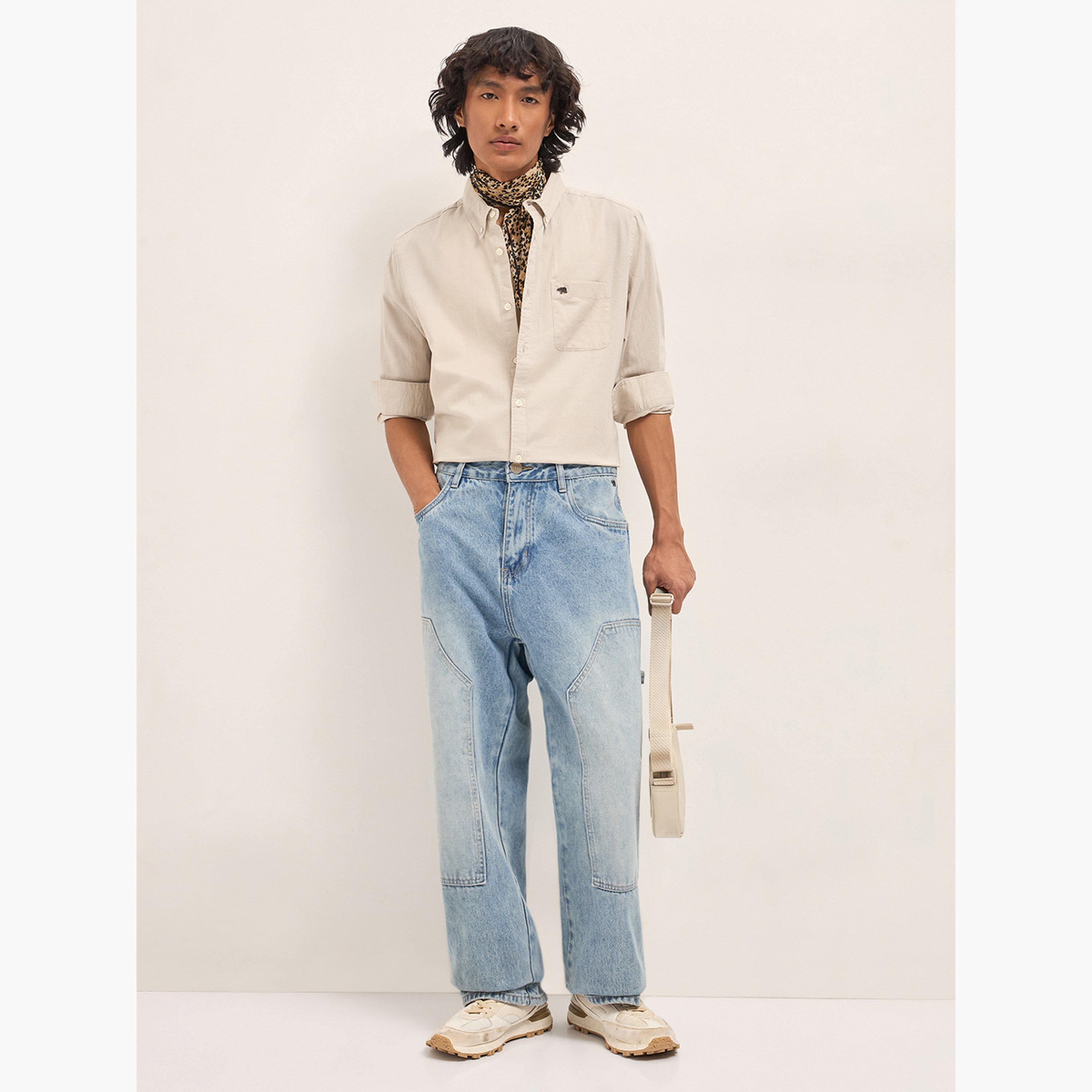 The Bear House X Styli Men Solid Cotton Linen Slim Fit Casual Shirt-men-clothing-shirts-image-2