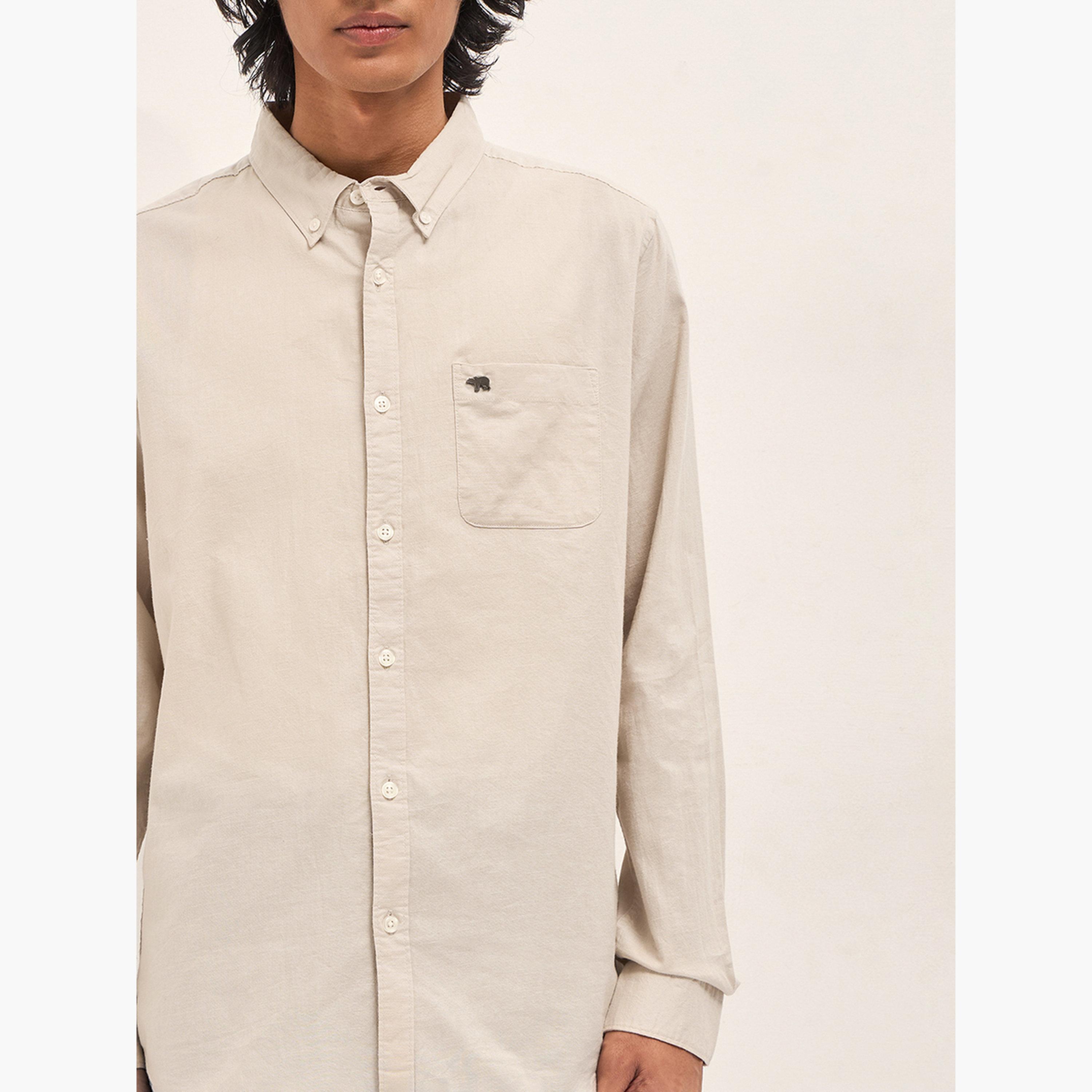 The Bear House X Styli Men Solid Cotton Linen Slim Fit Casual Shirt-men-clothing-shirts-image-3