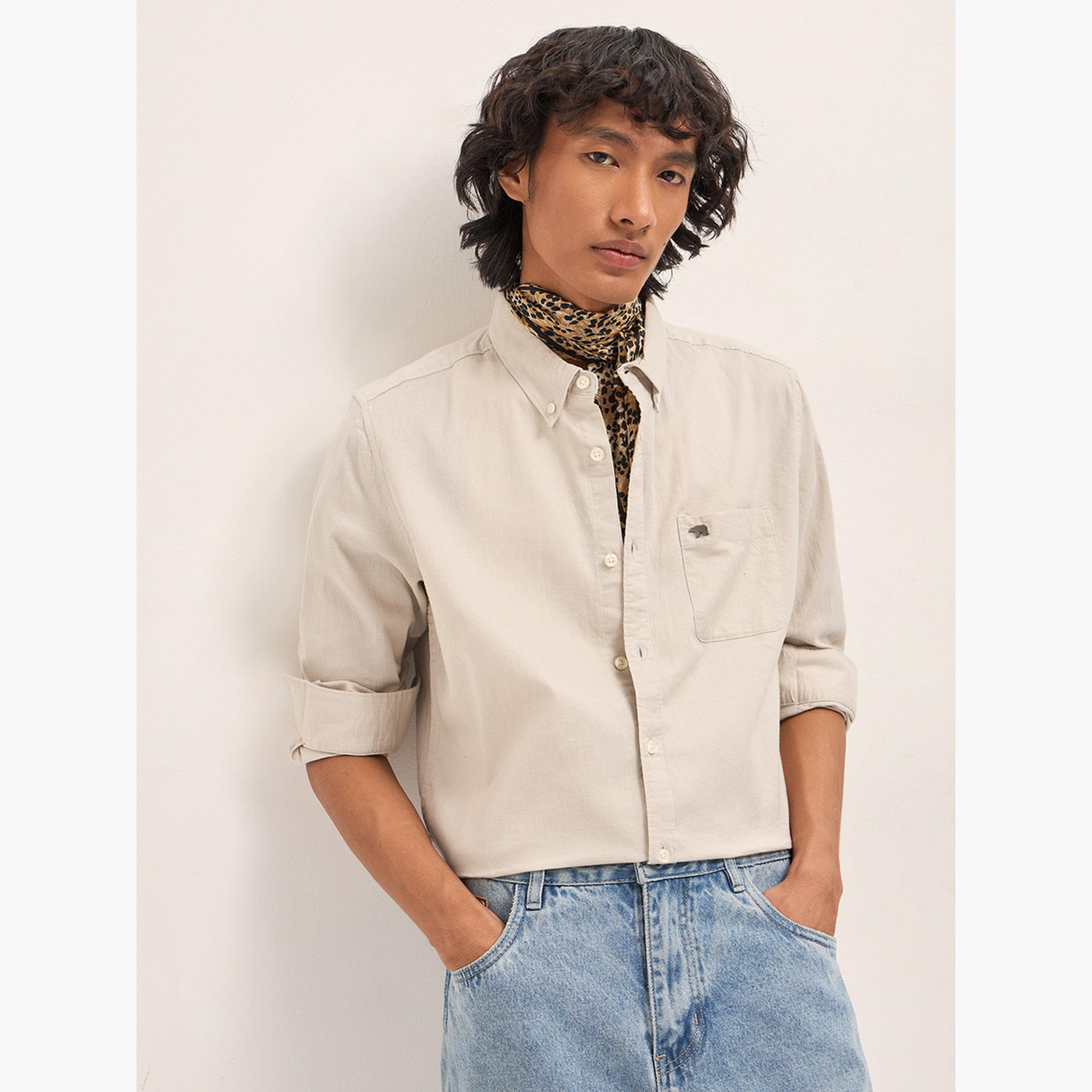 The Bear House X Styli Men Solid Cotton Linen Slim Fit Casual Shirt-men-clothing-shirts-image-6