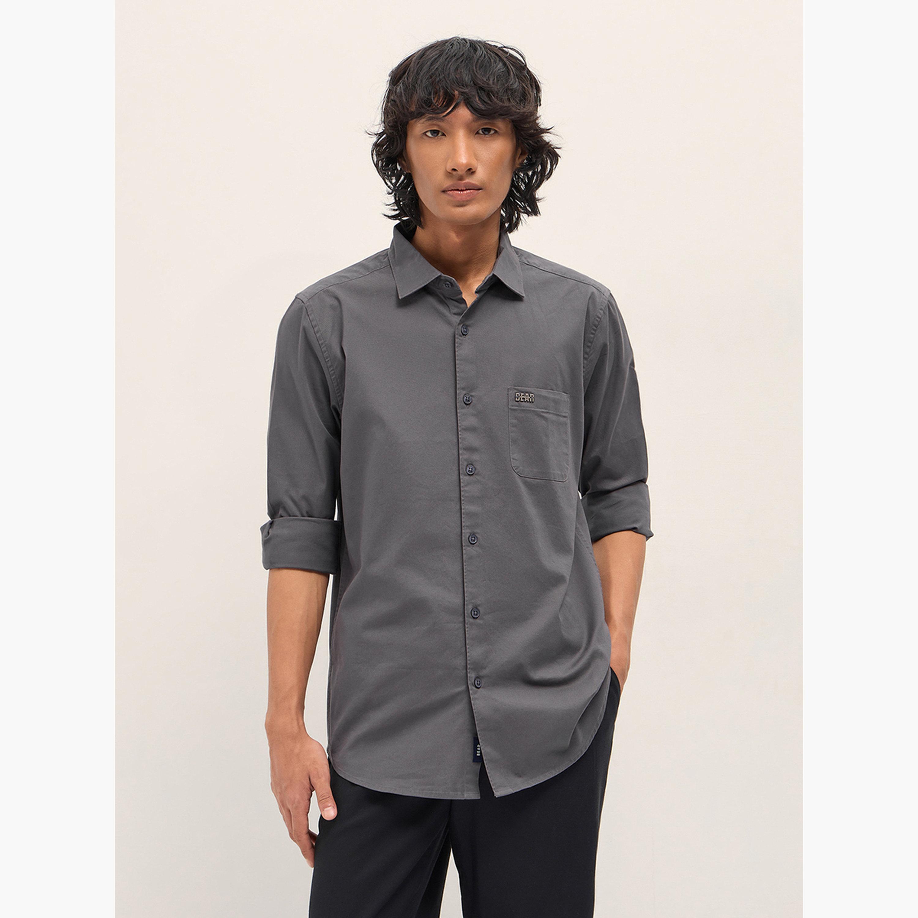 The Bear House X Styli Men's Solid Cotton Blend Slim Fit Casual Shirt-men-clothing-shirts-image-1