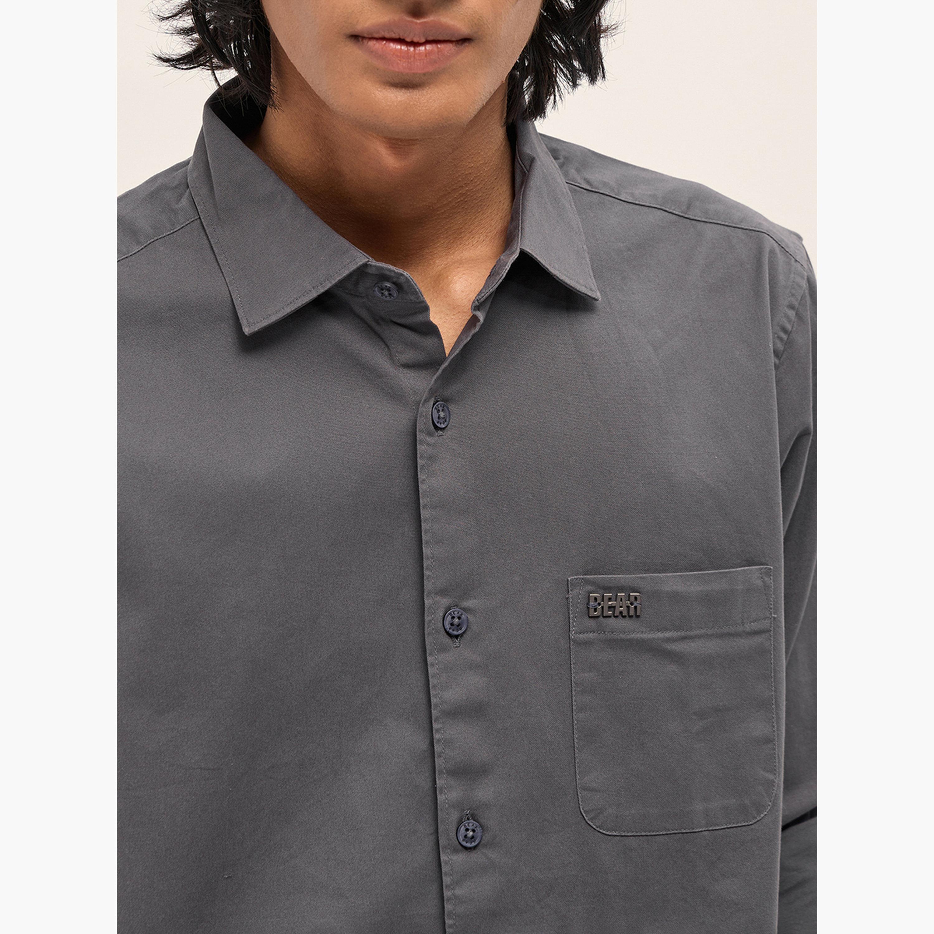 The Bear House X Styli Men's Solid Cotton Blend Slim Fit Casual Shirt-men-clothing-shirts-image-2
