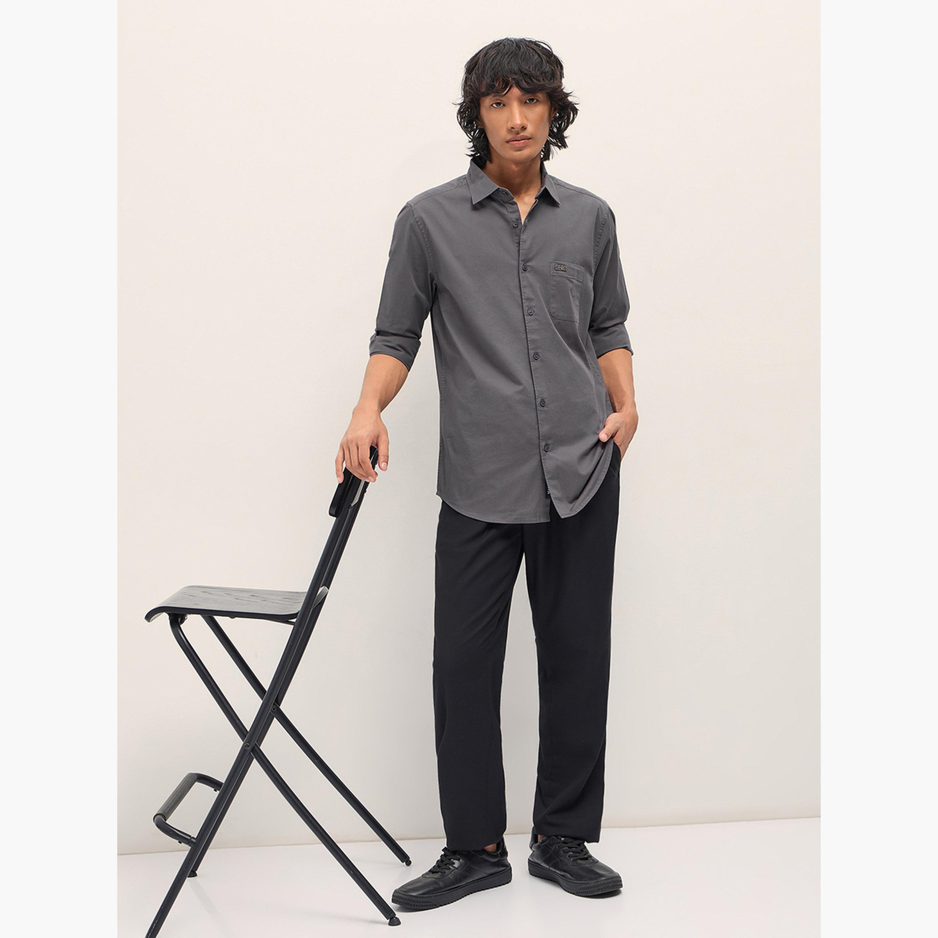 The Bear House X Styli Men's Solid Cotton Blend Slim Fit Casual Shirt-men-clothing-shirts-image-3