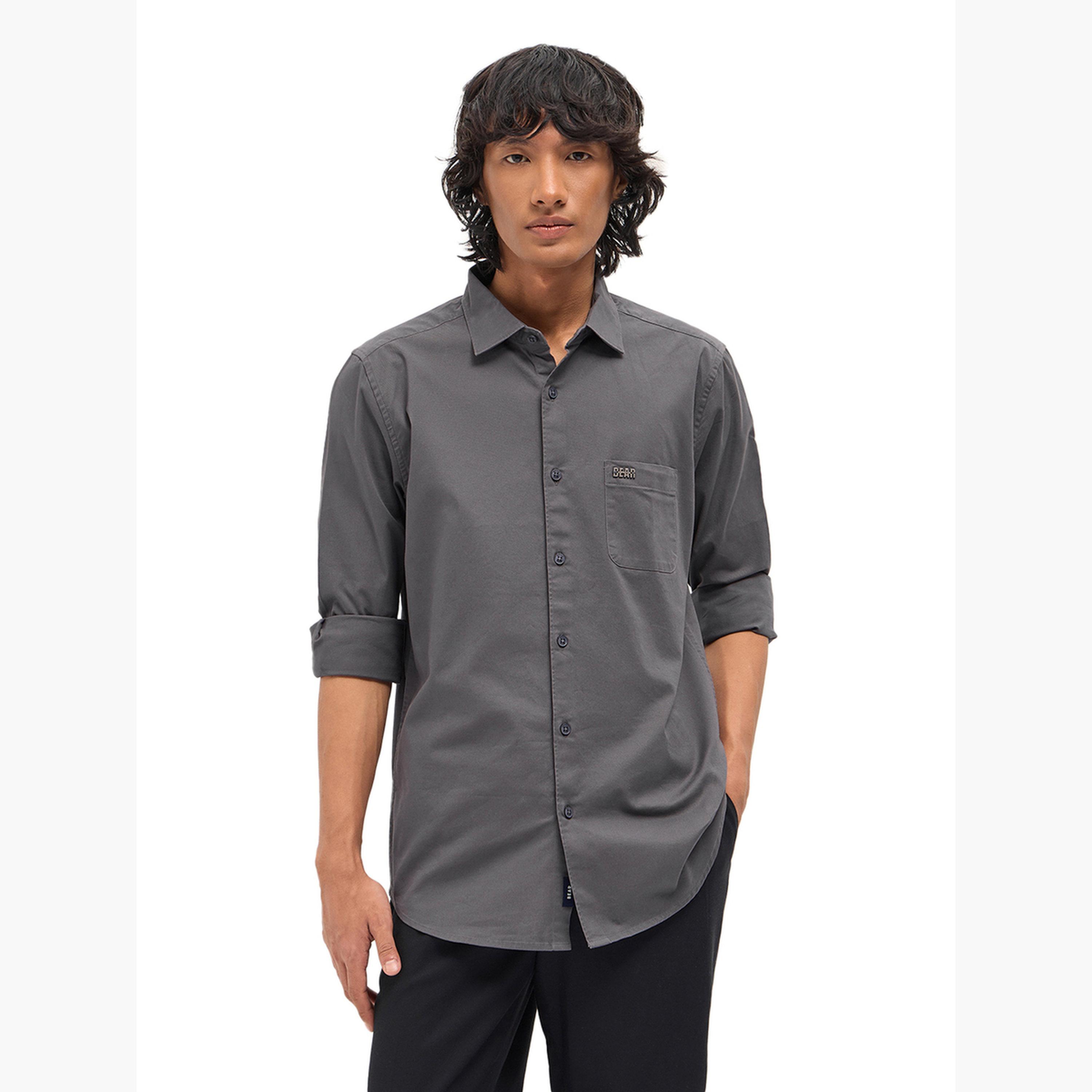 The Bear House X Styli Men's Solid Cotton Blend Slim Fit Casual Shirt-men-clothing-shirts-image-4