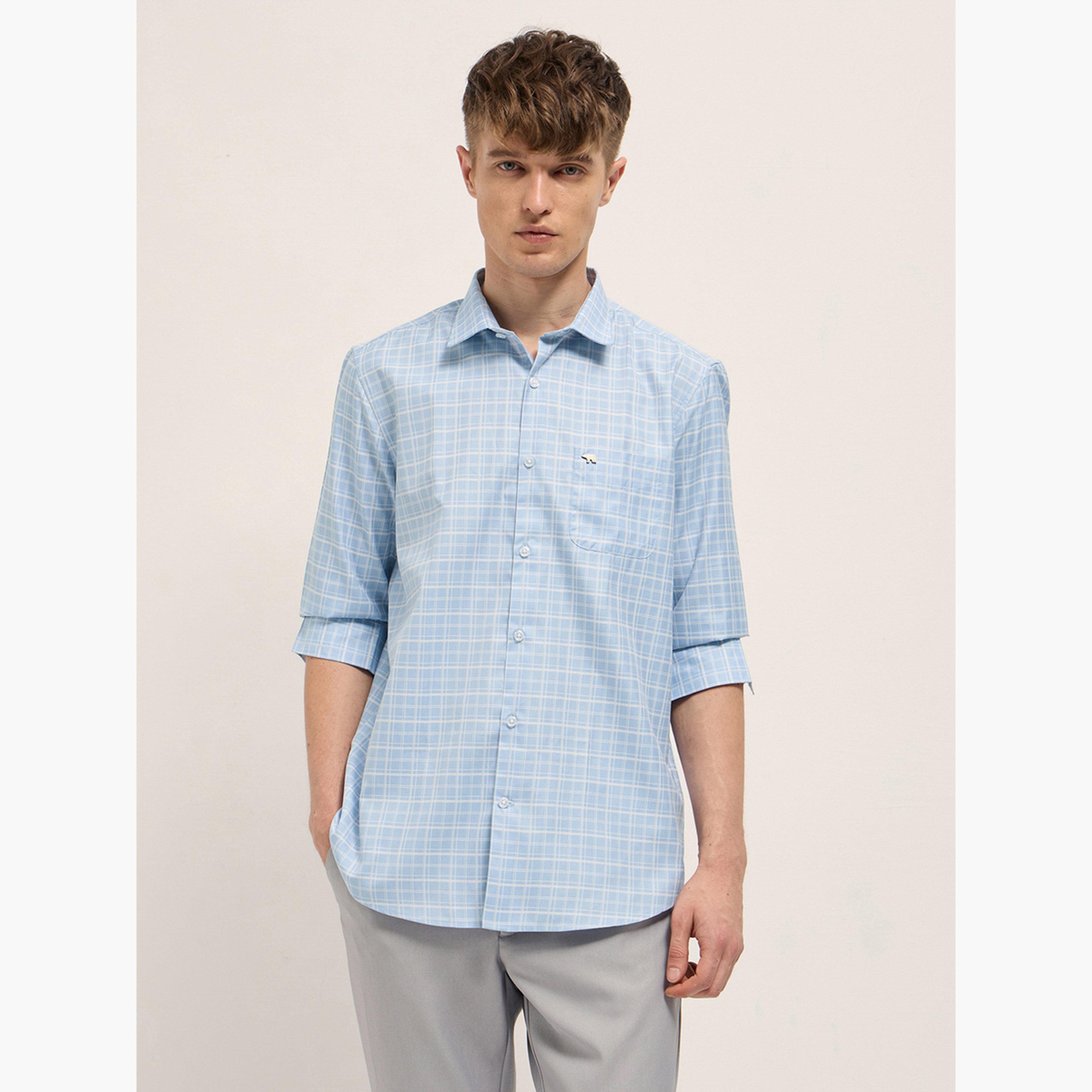 ذا بير هاوس × ستايلي - قميص رجالي رسمي بنقشة مربعات قصة محددة-men-clothing-shirts-image-1