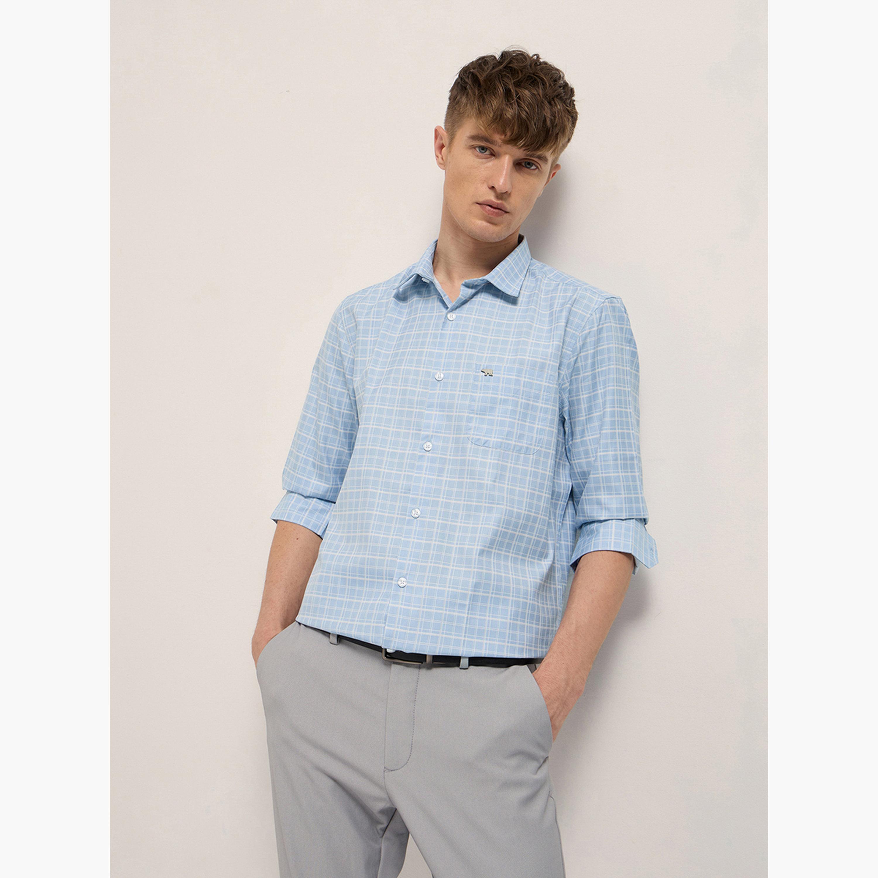 ذا بير هاوس × ستايلي - قميص رجالي رسمي بنقشة مربعات قصة محددة-men-clothing-shirts-image-4