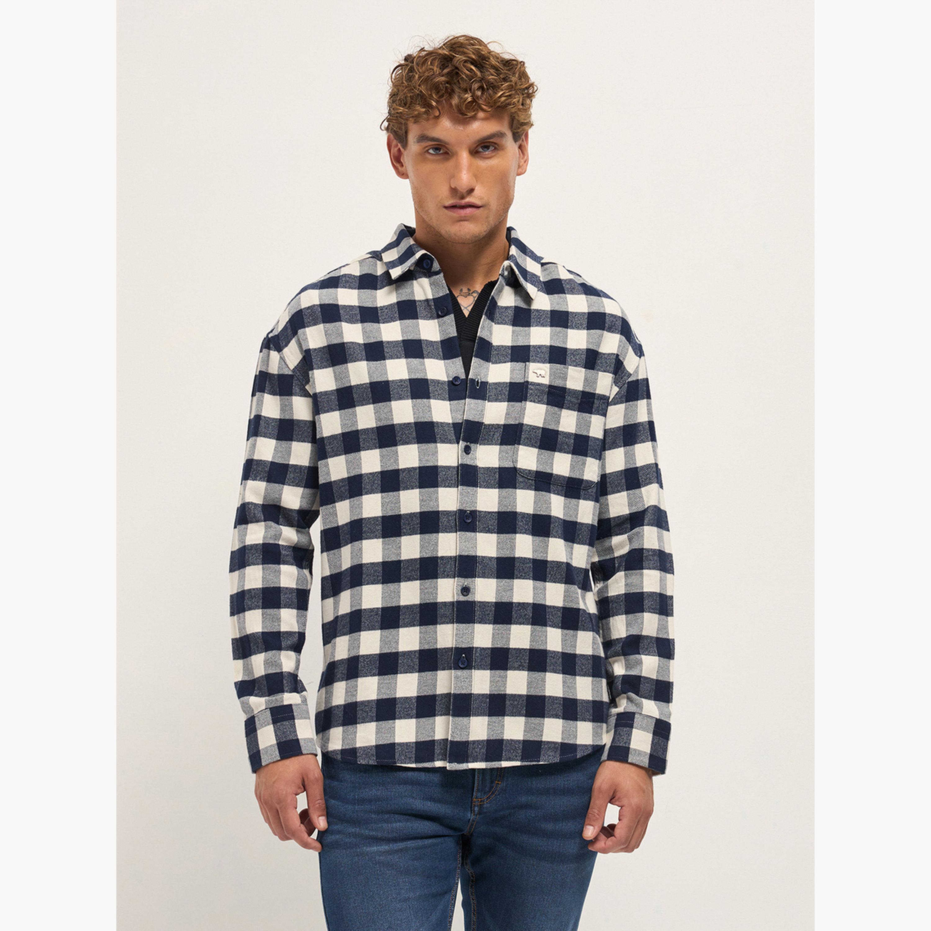 The Bear House X Styli Men Pure Cotton Checked Relaxed Fit Flannel Shirt-men-clothing-shirts-image-1