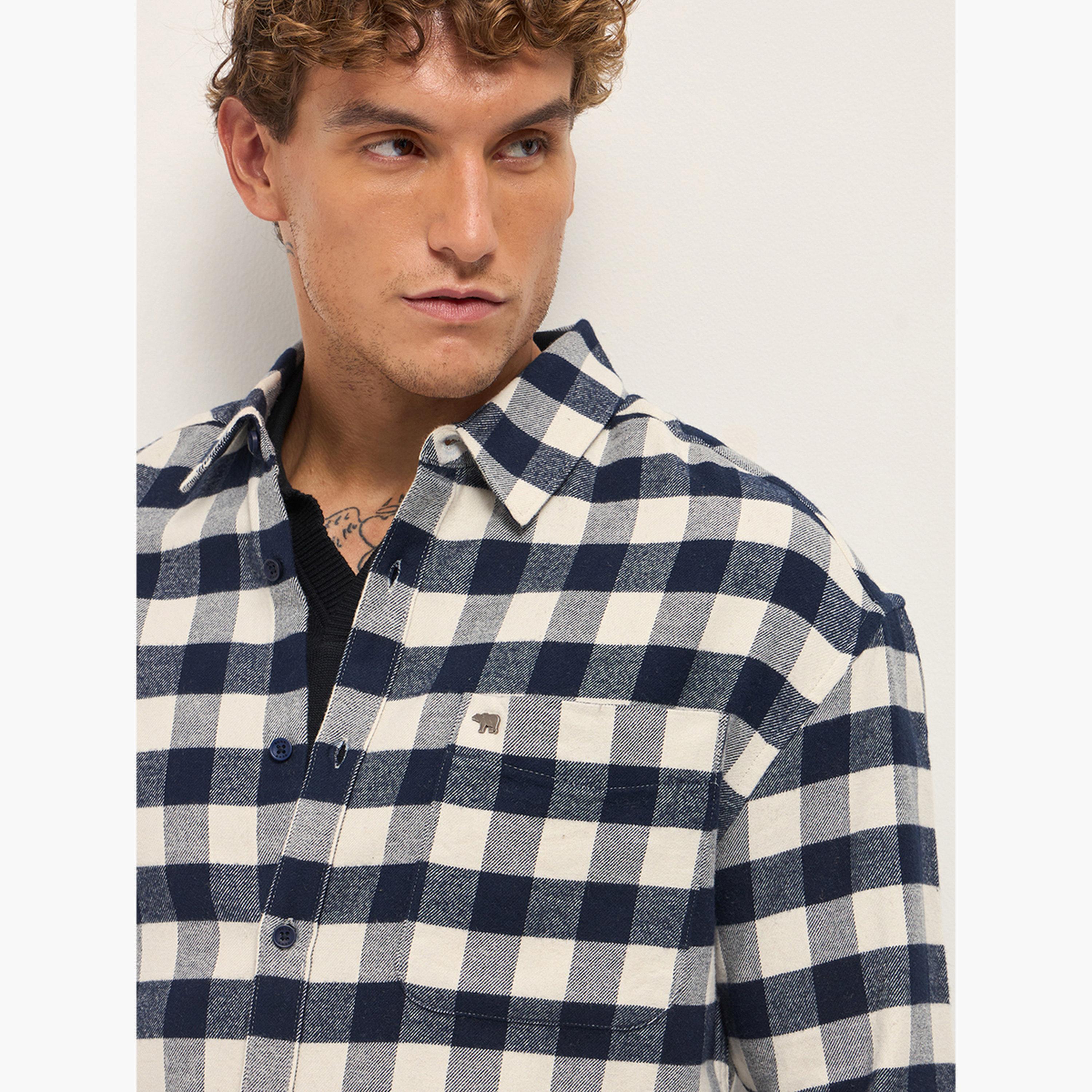 The Bear House X Styli Men Pure Cotton Checked Relaxed Fit Flannel Shirt-men-clothing-shirts-image-4