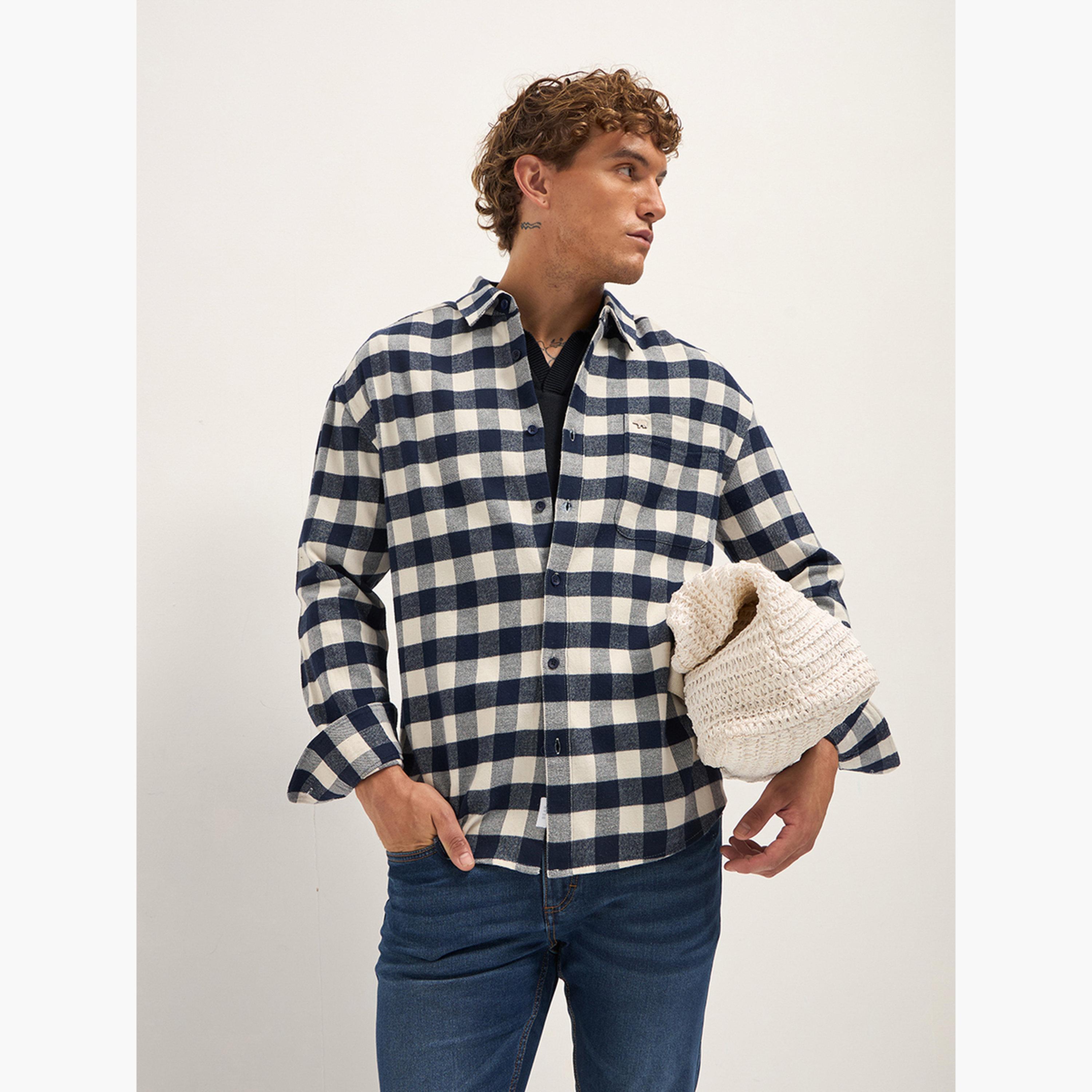 The Bear House X Styli Men Pure Cotton Checked Relaxed Fit Flannel Shirt-men-clothing-shirts-image-5