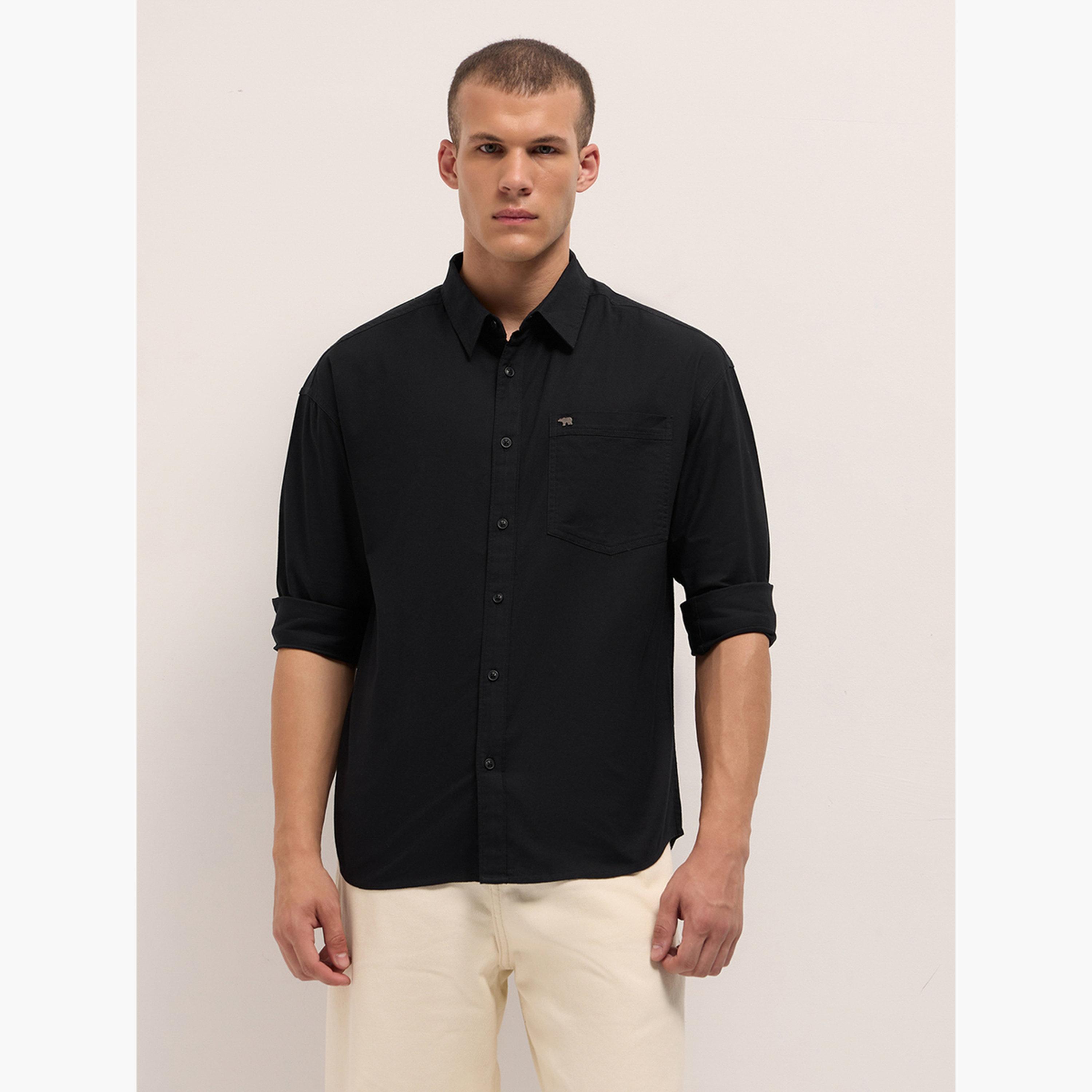 ذا بير هاوس × ستايلي - قميص رجالي من القطن الخالص بلون موحد وقصة مريحة-men-clothing-shirts-image-1