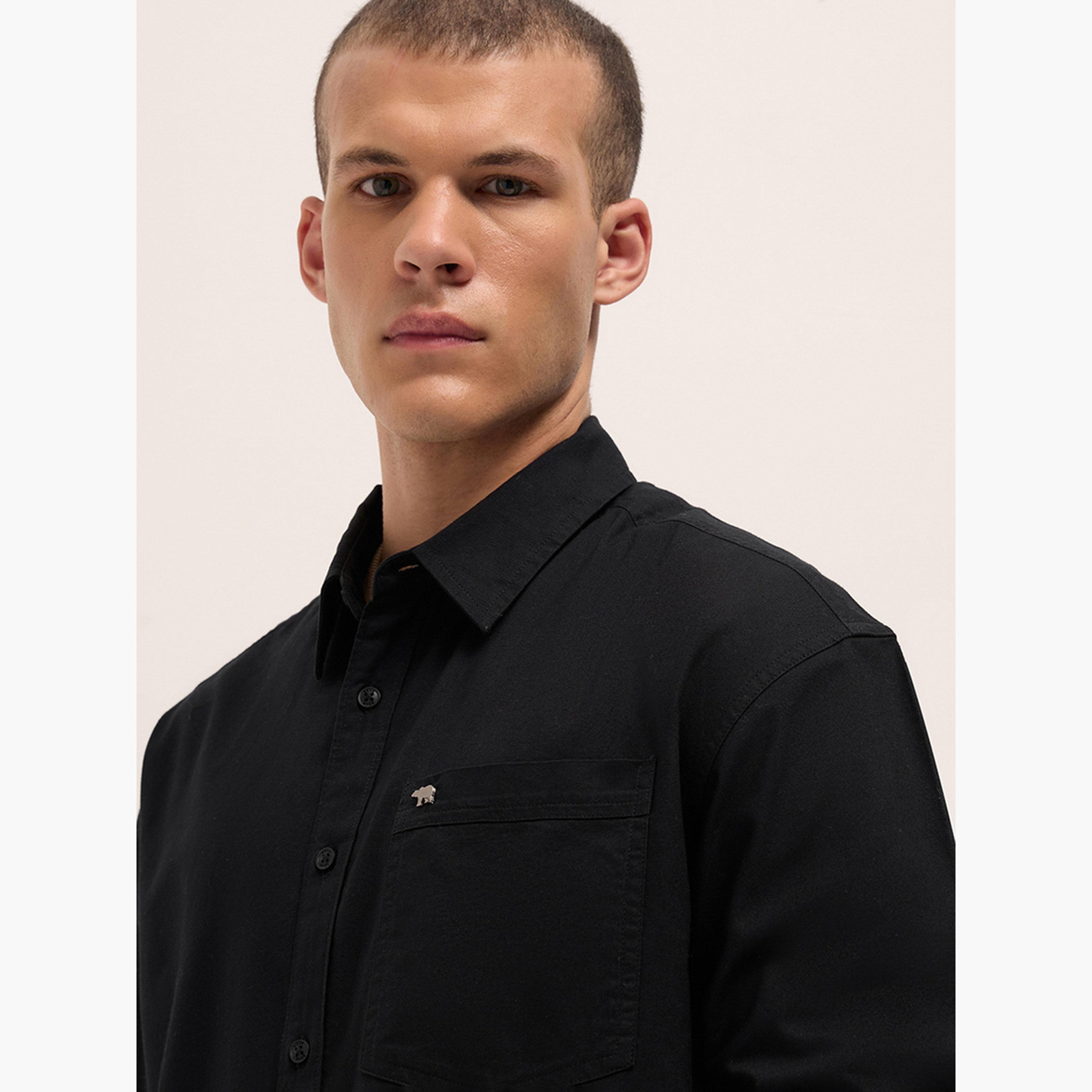 ذا بير هاوس × ستايلي - قميص رجالي من القطن الخالص بلون موحد وقصة مريحة-men-clothing-shirts-image-2
