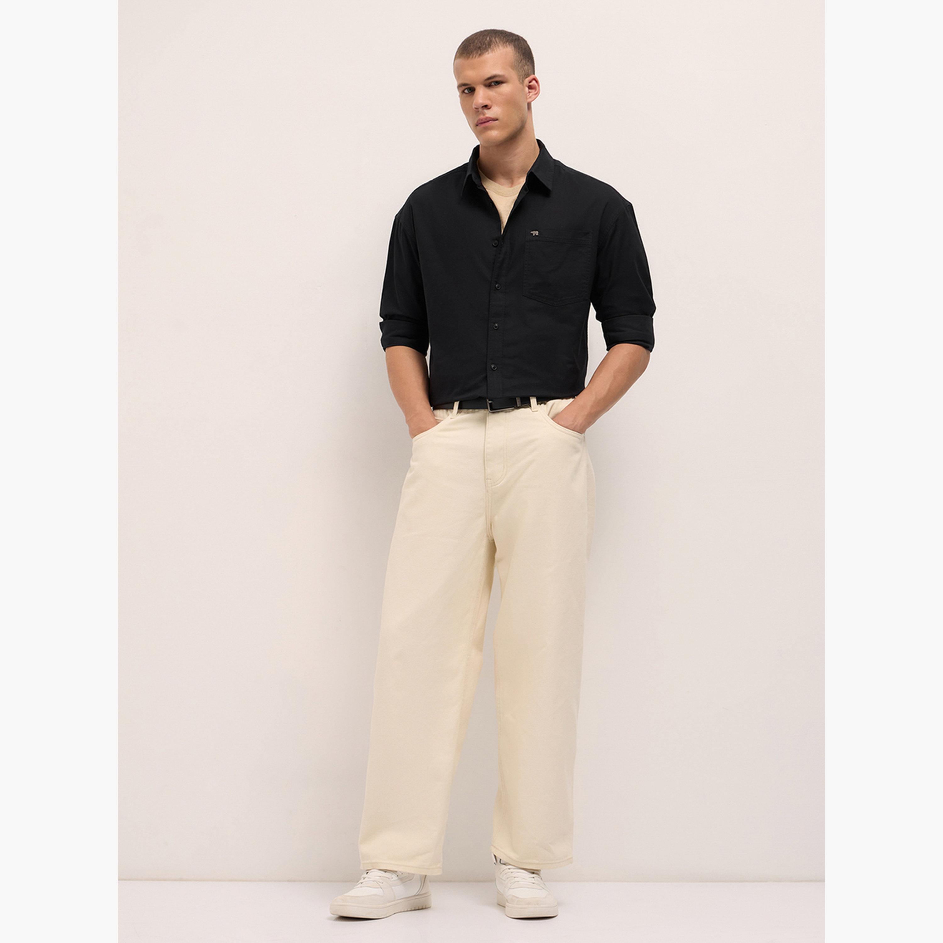 ذا بير هاوس × ستايلي - قميص رجالي من القطن الخالص بلون موحد وقصة مريحة-men-clothing-shirts-image-3