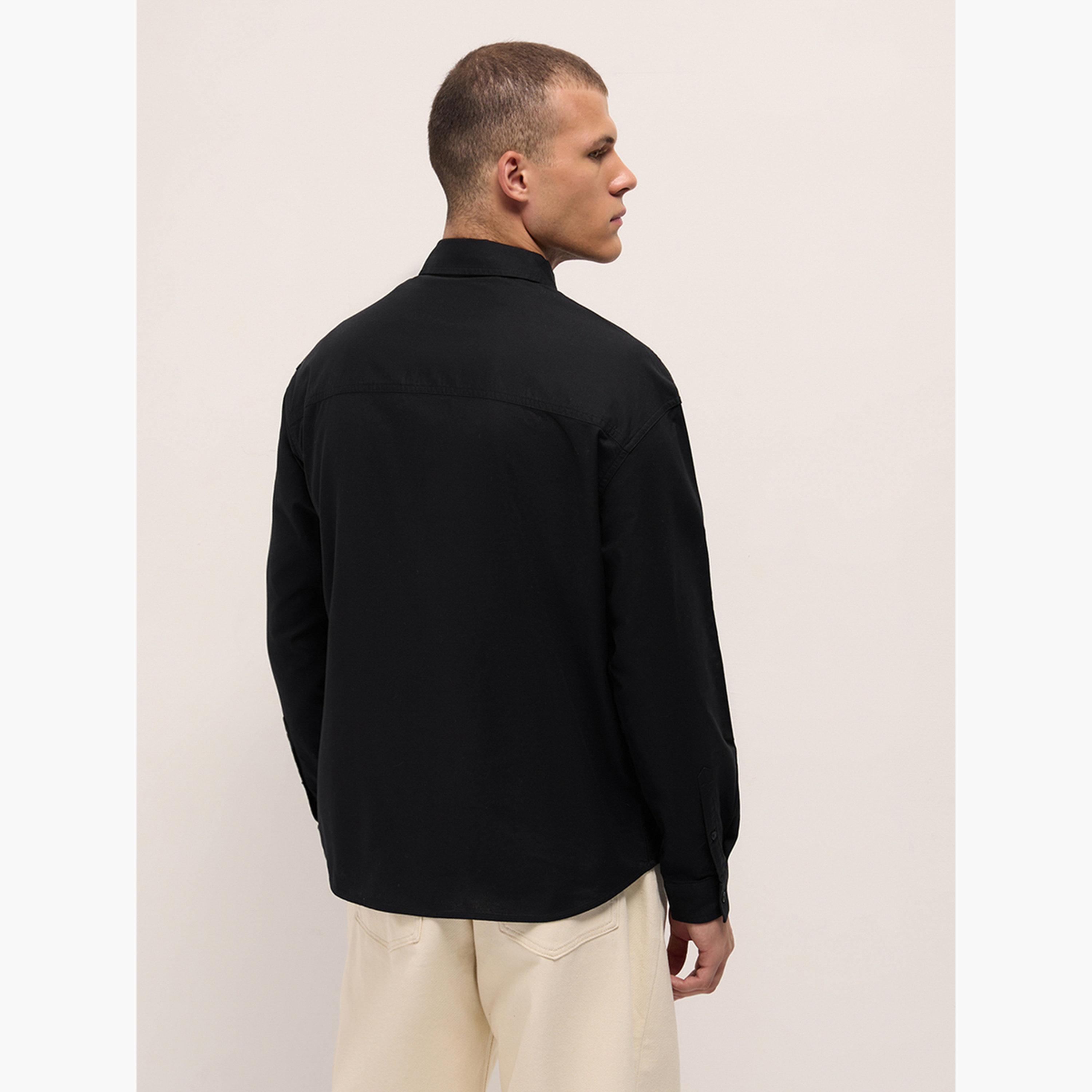 ذا بير هاوس × ستايلي - قميص رجالي من القطن الخالص بلون موحد وقصة مريحة-men-clothing-shirts-image-4