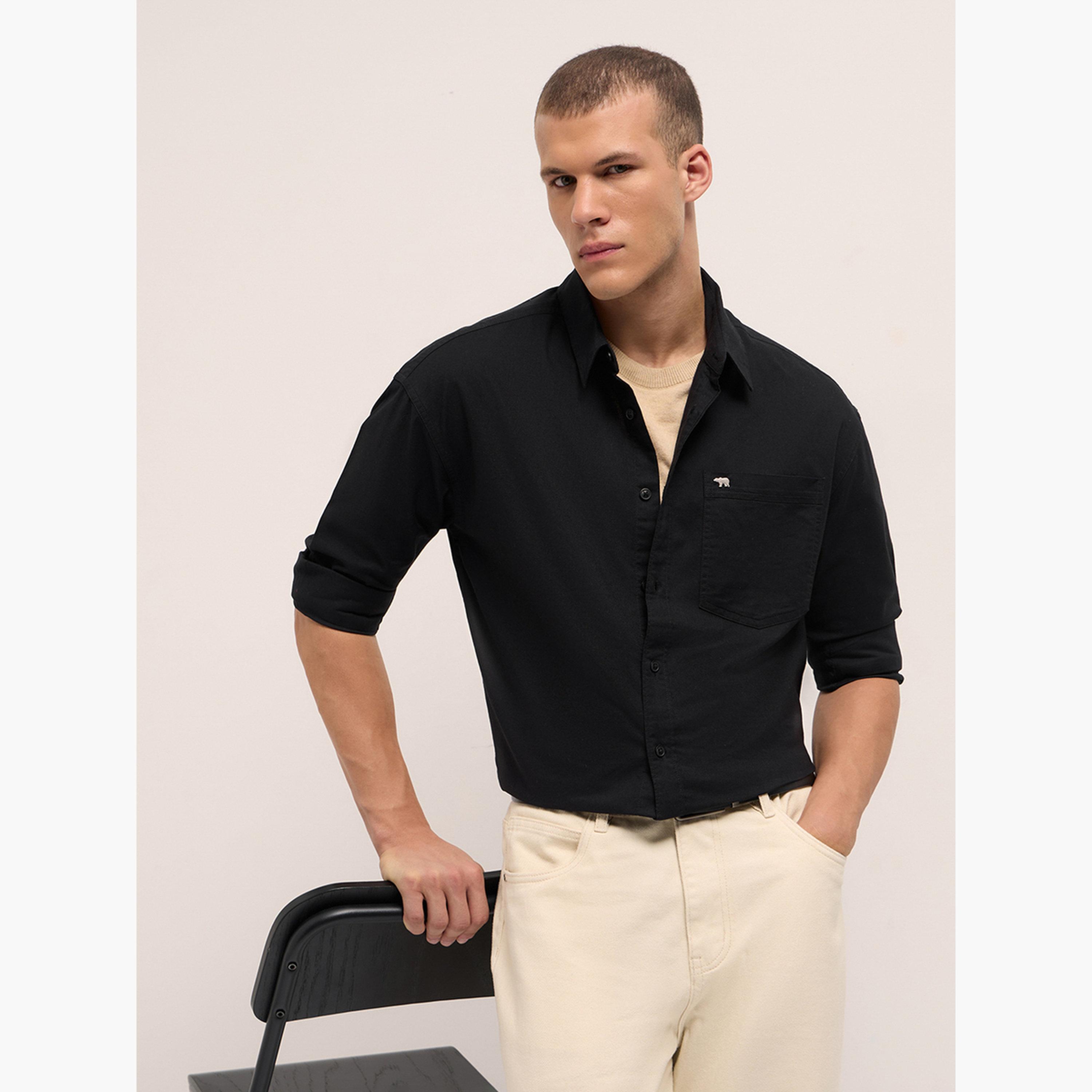 ذا بير هاوس × ستايلي - قميص رجالي من القطن الخالص بلون موحد وقصة مريحة-men-clothing-shirts-image-5