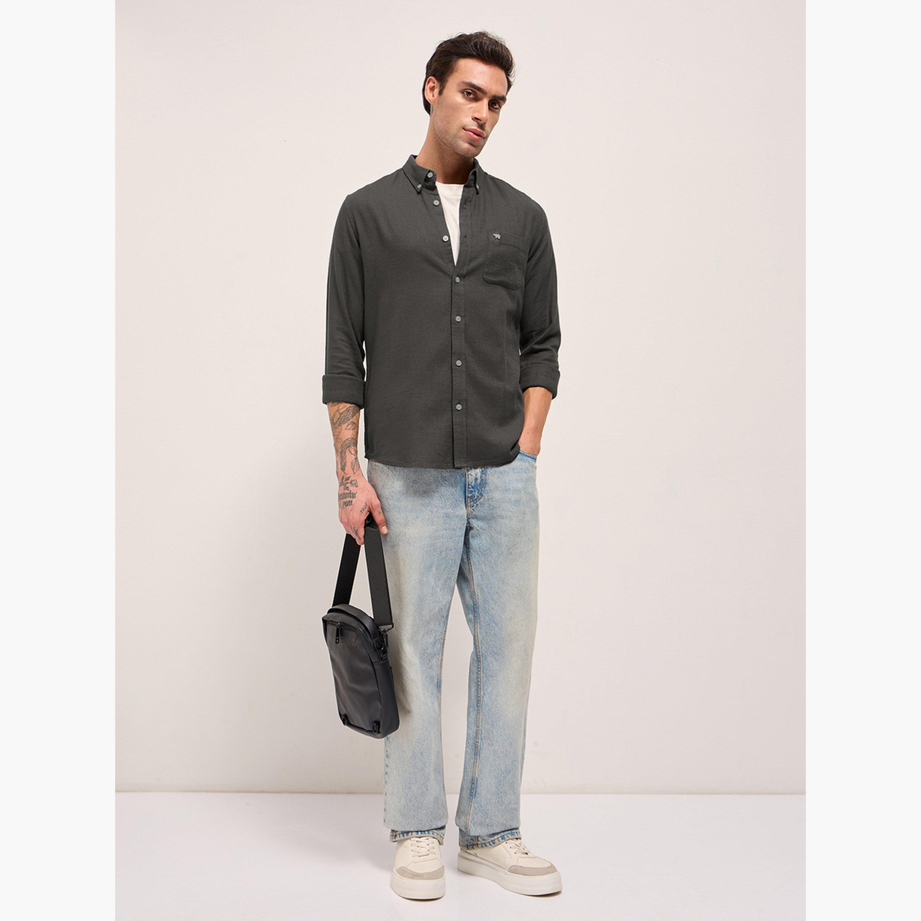 The Bear House X Styli Men's Solid Cotton Slim Fit Casual Shirt-men-clothing-shirts-image-4