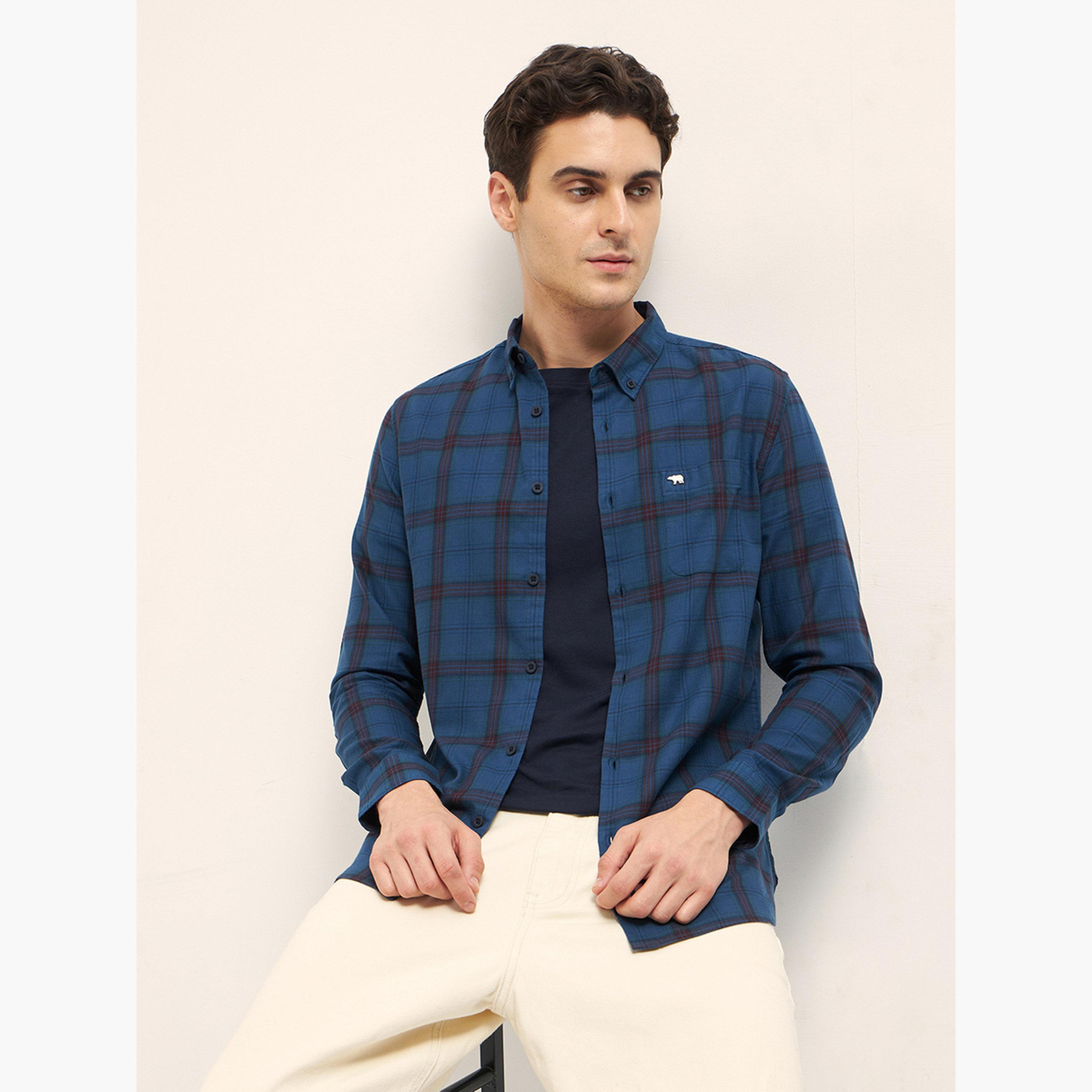ذا بير هاوس × ستايلي - قميص رجالي قطني بنقشة مربعات وقصة ضيقة-men-clothing-shirts-image-5
