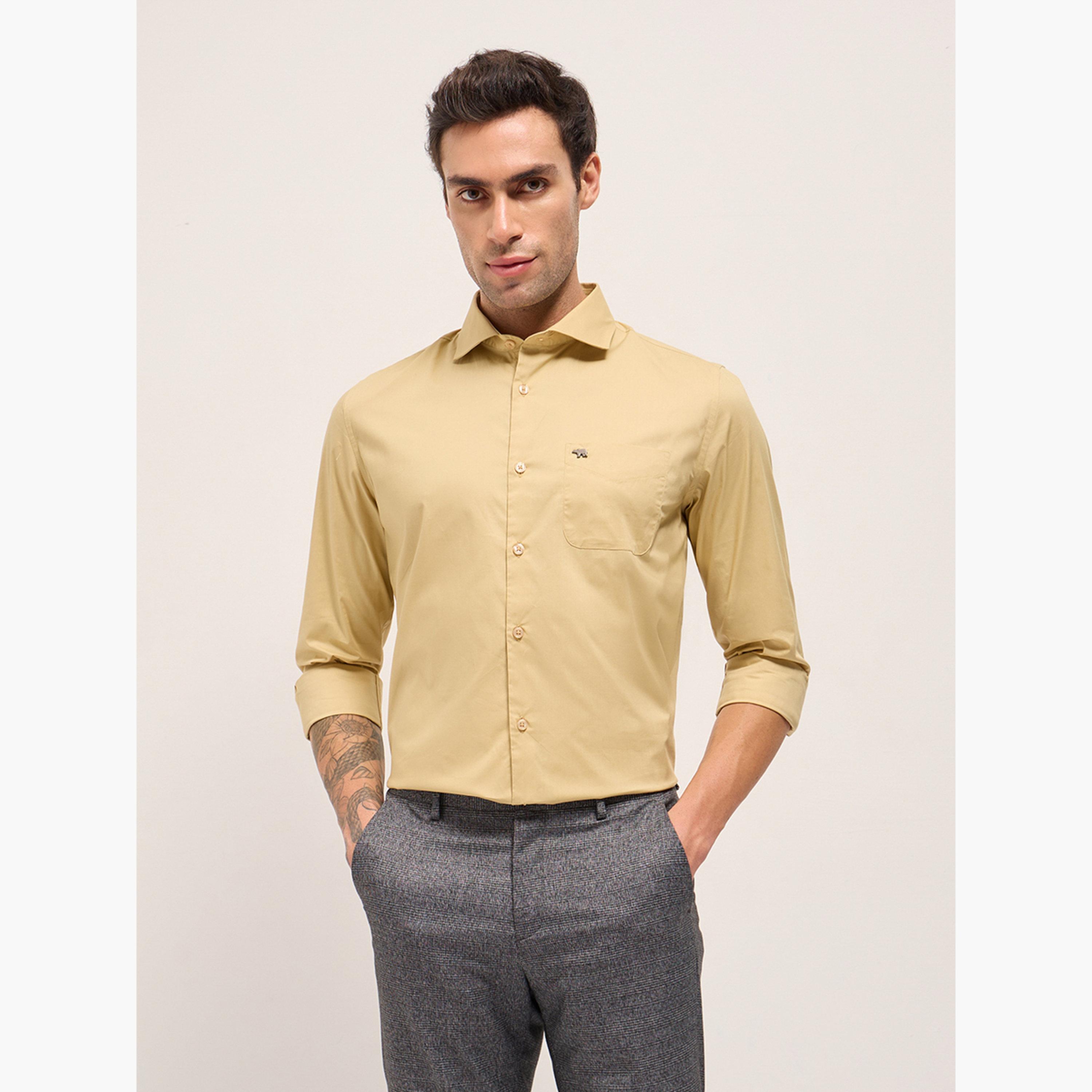 ذا بير هاوس × ستايلي - قميص رجالي رسمي من القطن السادة قصة محددة-men-clothing-shirts-image-1