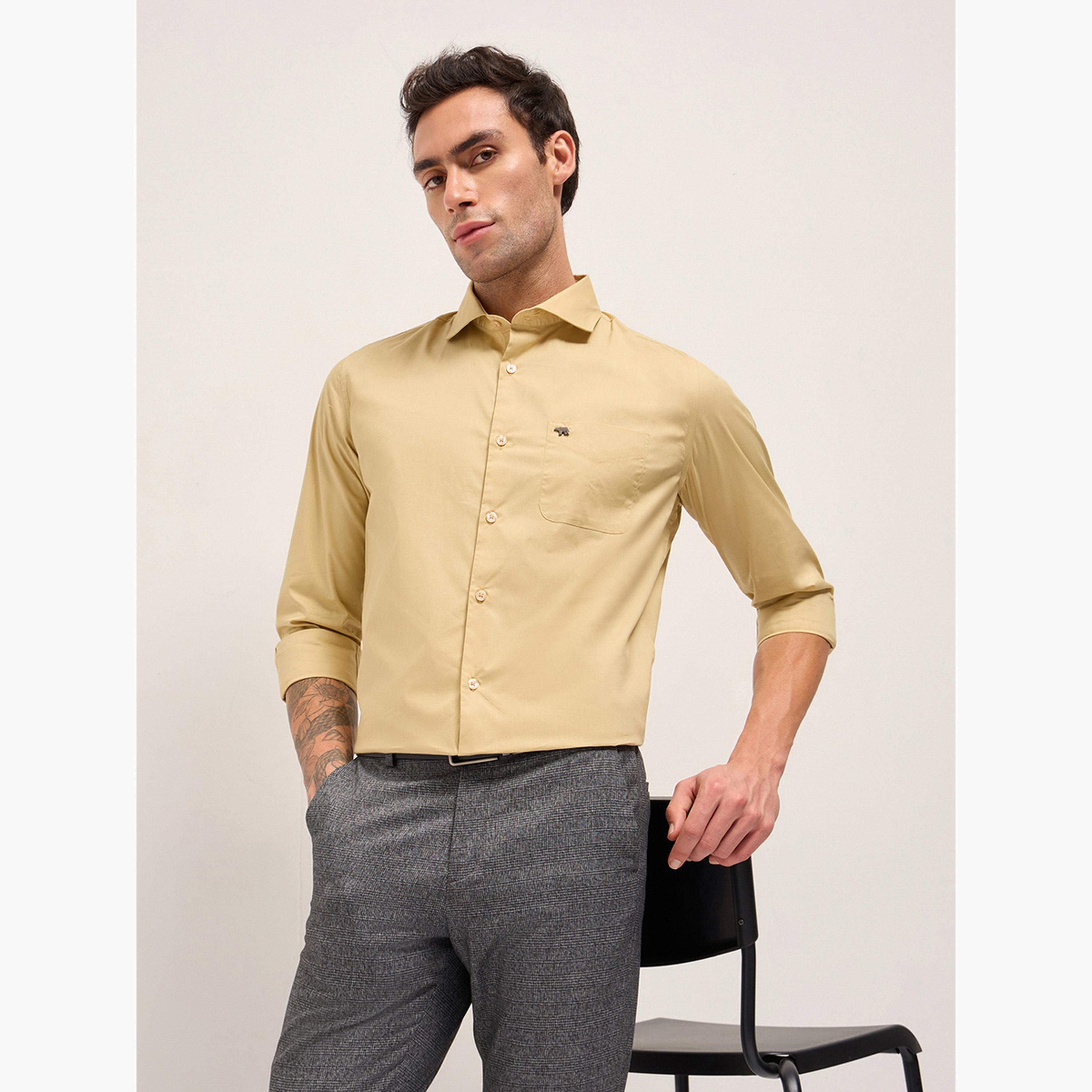 ذا بير هاوس × ستايلي - قميص رجالي رسمي من القطن السادة قصة محددة-men-clothing-shirts-image-3