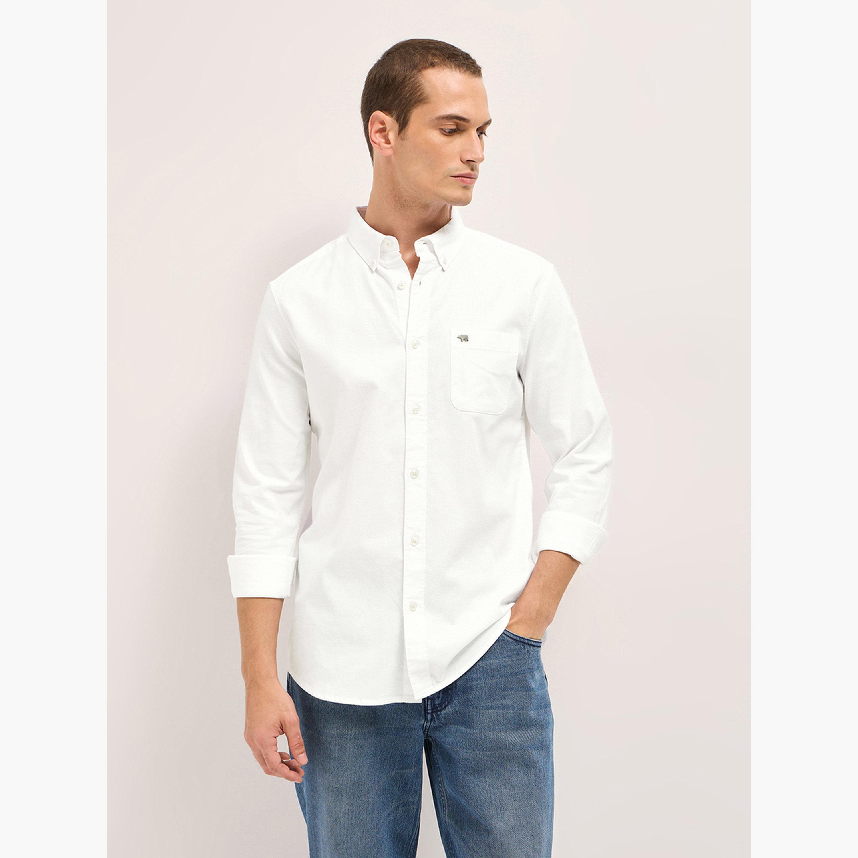 ذا بير هاوس × ستايلي - قميص رجالي كاجوال بقصة ضيقة من مزيج القطن السادة-men-clothing-shirts-image-1
