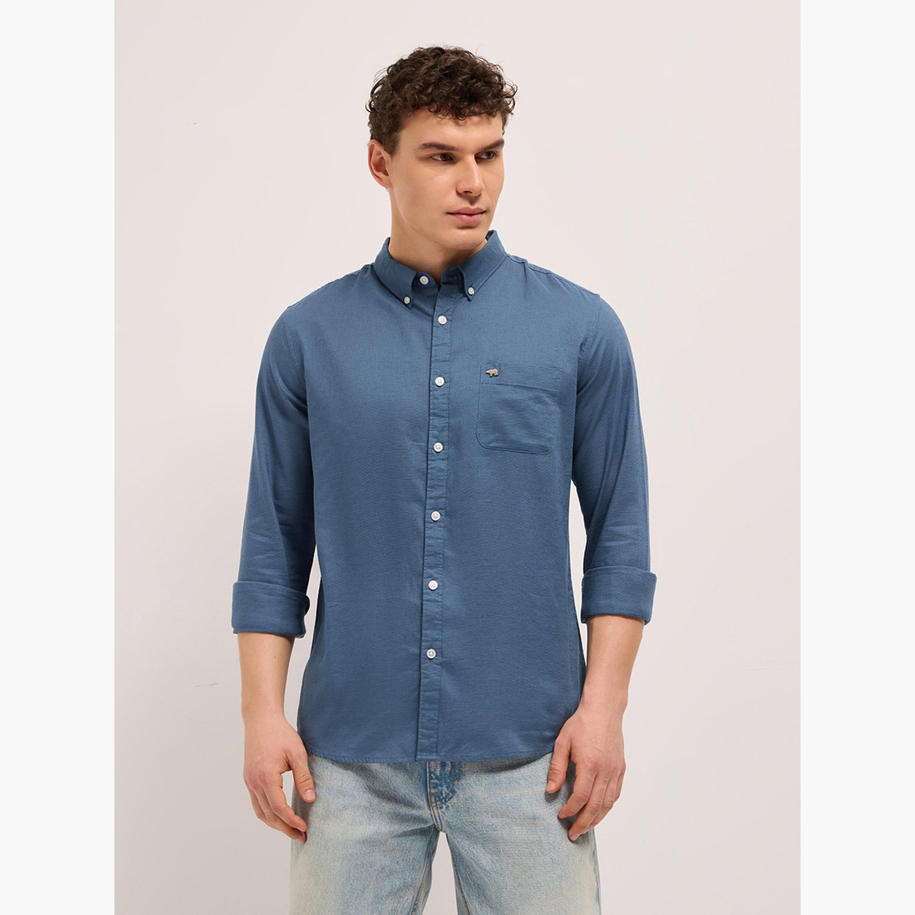 ذا بير هاوس × ستايلي - قميص رجالي قطني كتاني سادة بقصة ضيقة غير رسمية-men-clothing-shirts-image-1